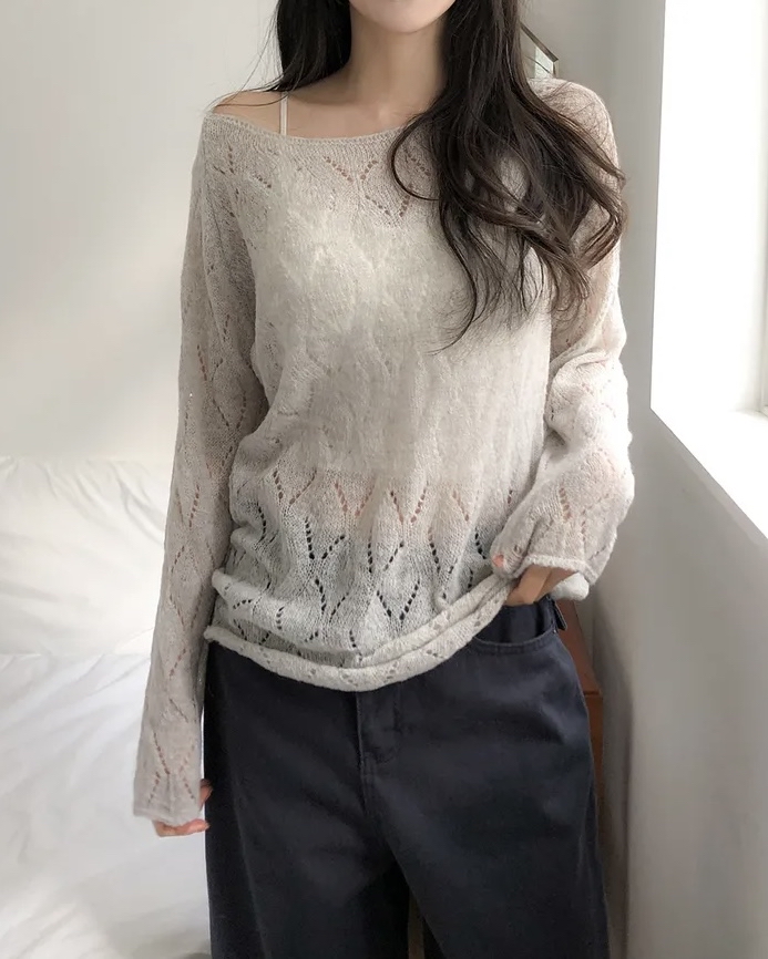 Boat Neck Sheer Knit Top