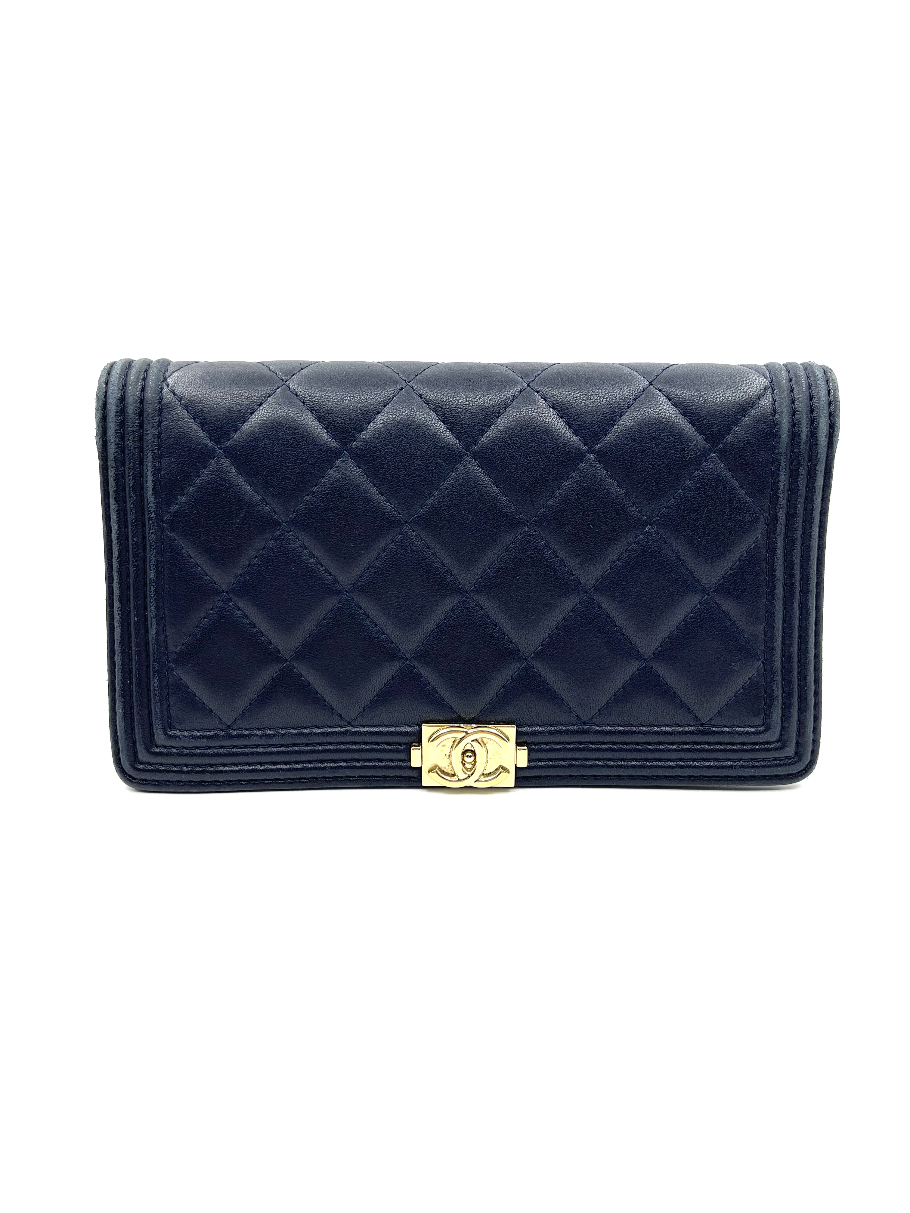 Pre-Owned CHANEL Boy CHANEL Long Flap Wallet / Navy Blue / Product Code:248904