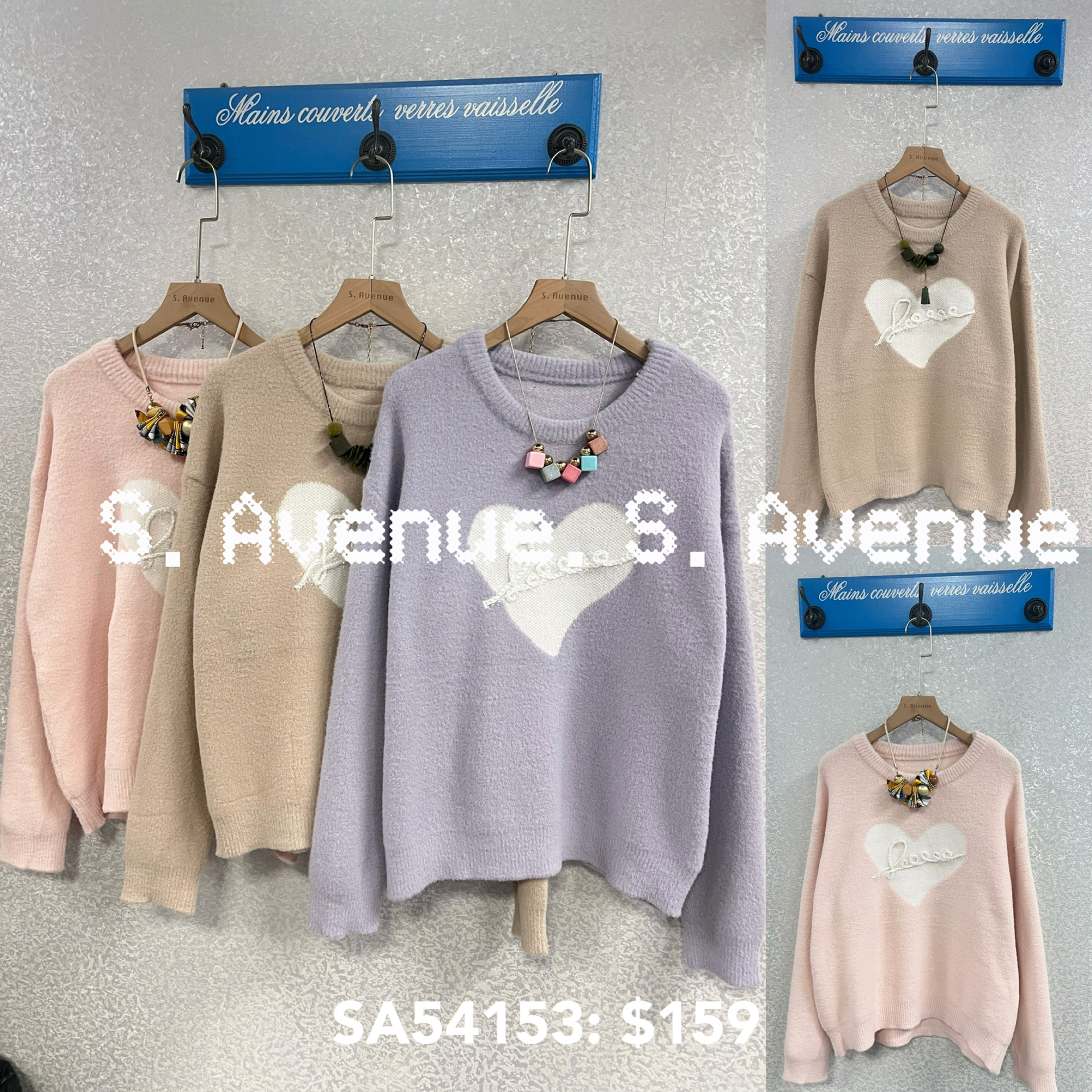 SA54153: 長袖心心圖毛軟冷top