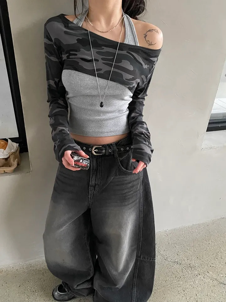 Camo Halterneck Layered Crop