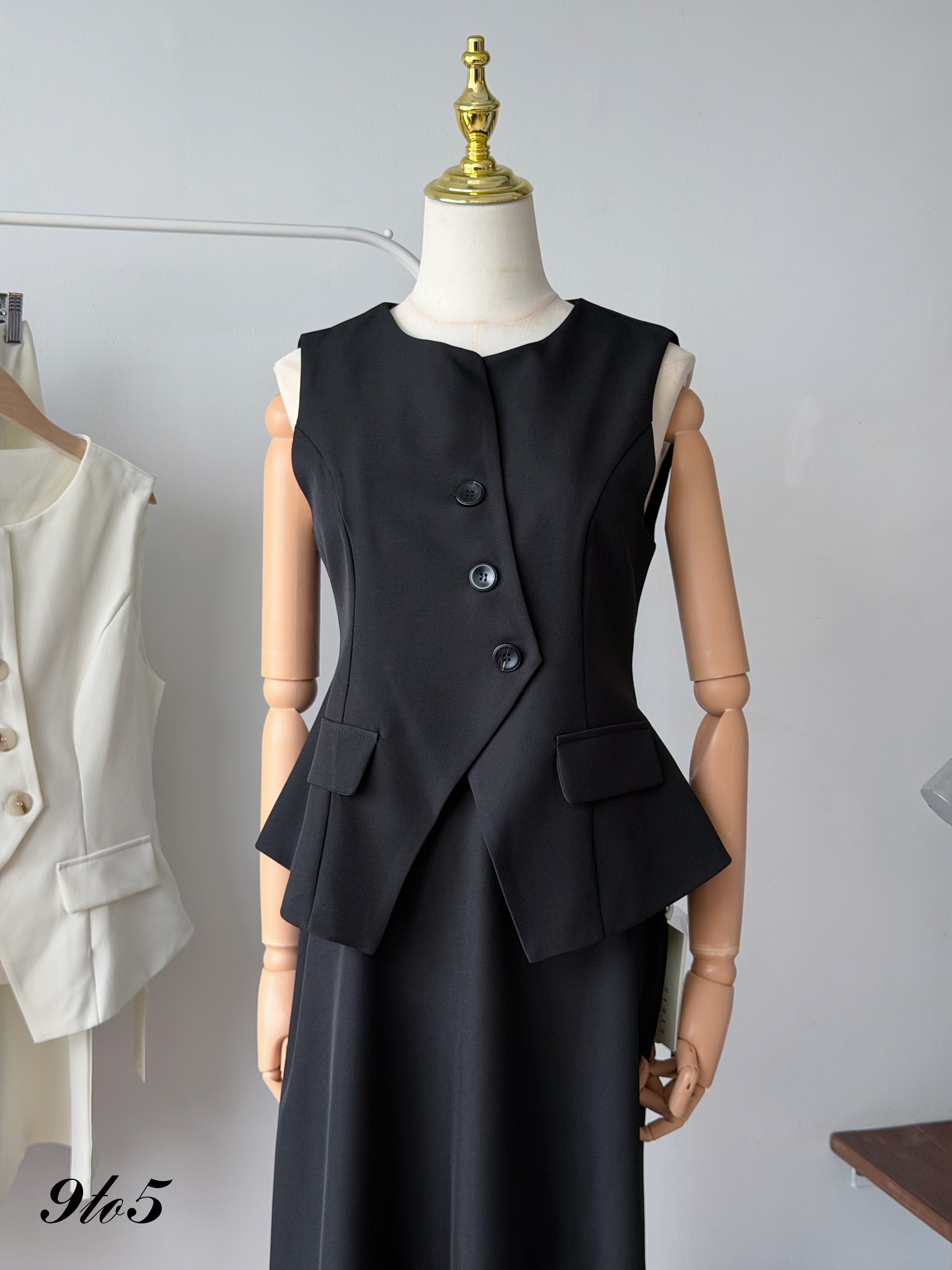 D2383 Waisted Vest with Long Skirt Set - 4 Colors 