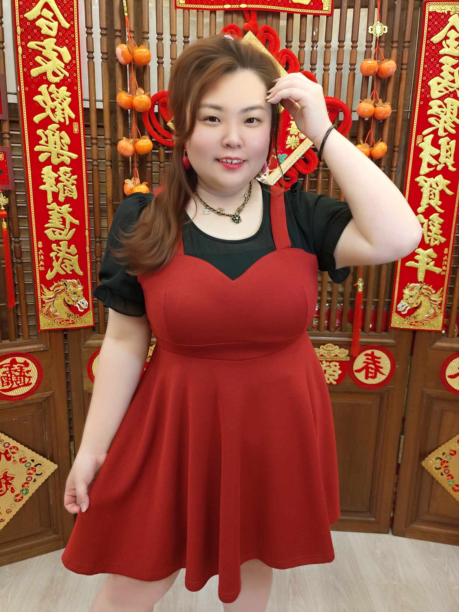 NFC07 TW#5722 假两件泡泡袖连衣裙