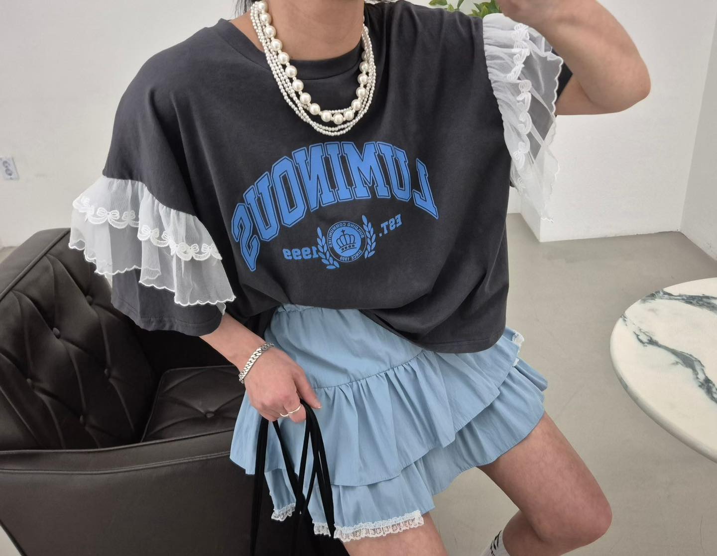 美式復古 x 夢幻蕾絲拼接 Tee