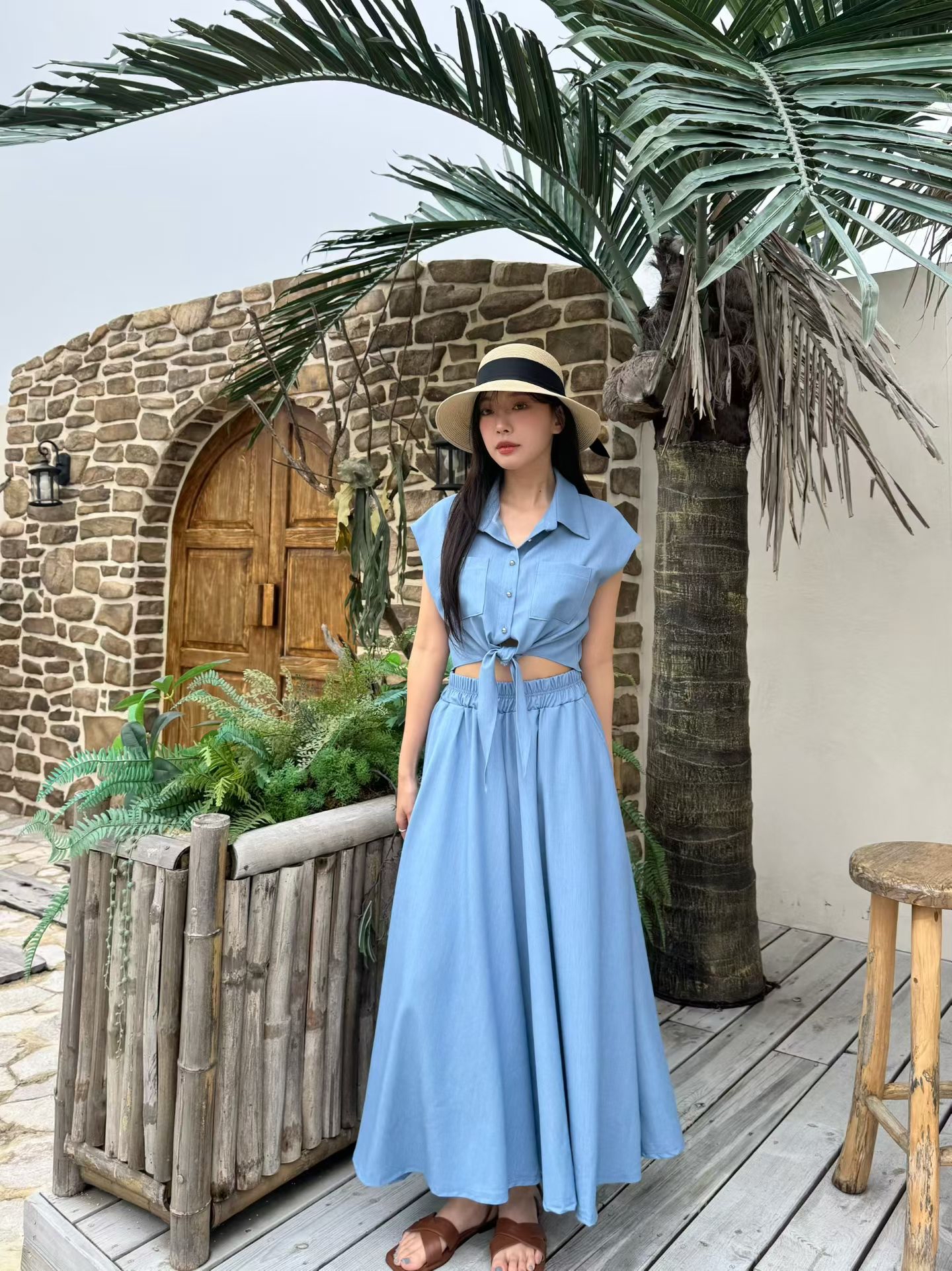 M1 綁結薄牛仔Top 