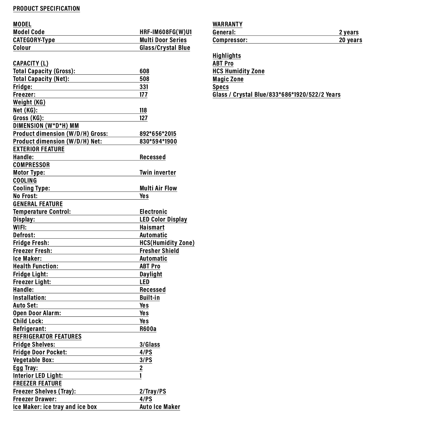 Haier 608L Multi-Door Inverter Glass Fridge (HRF-IM608FG)