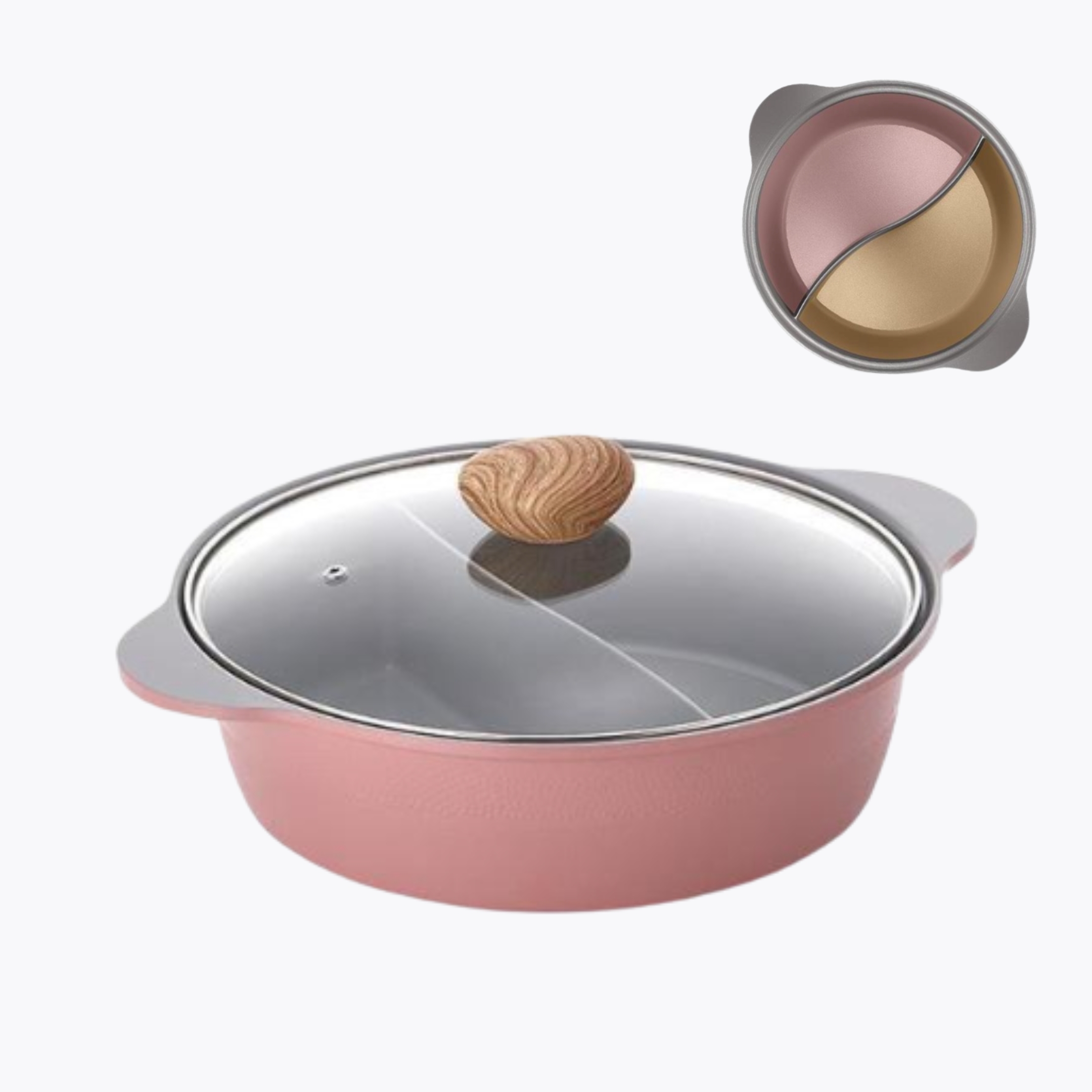 Neoflam 28cm 陶瓷鴛鴦煲連玻璃蓋 - 丹麥粉 (適用於電磁爐)