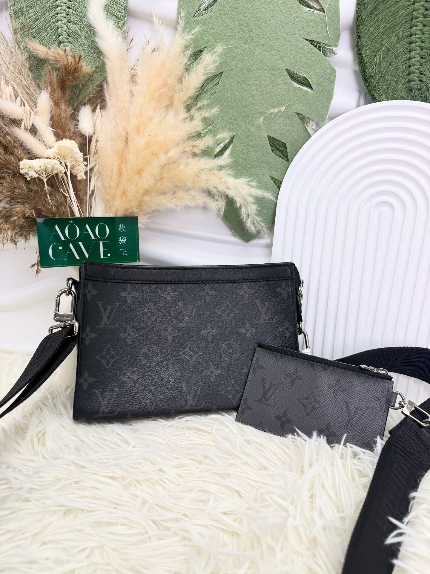 Lv👜 PRE OWNED 🛍️黑色老花二合一