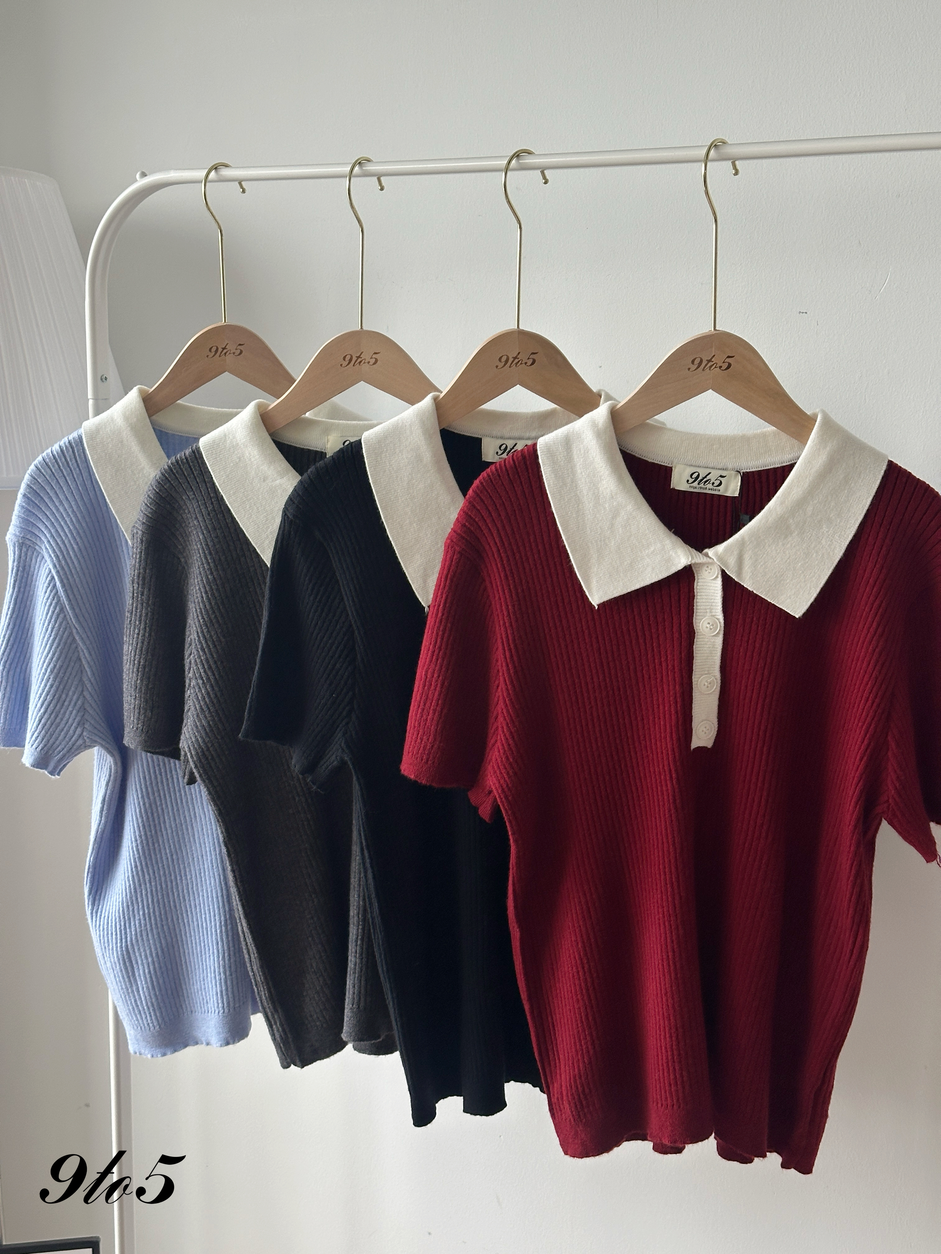 T4285 Contrast Knit Polo Tee - 4 Colors 