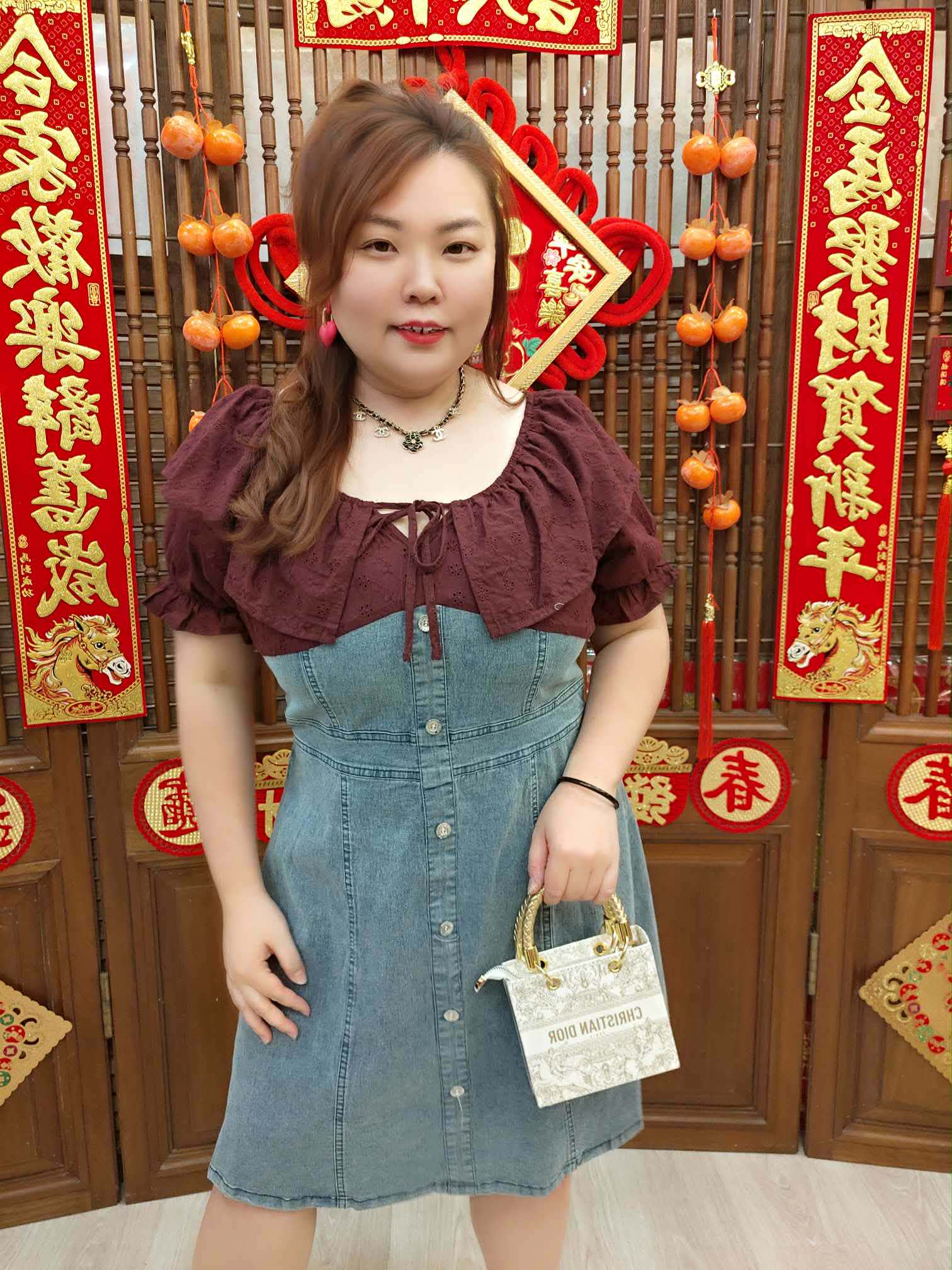 NJL07 TW#5202 印花拼接牛仔连衣裙