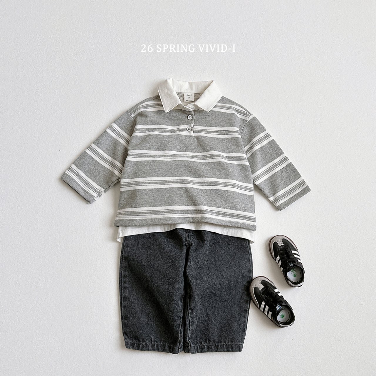 🌸預訂 韓國直送🌸🇰🇷VIVIDI三色條紋企領毛圈長袖上衣