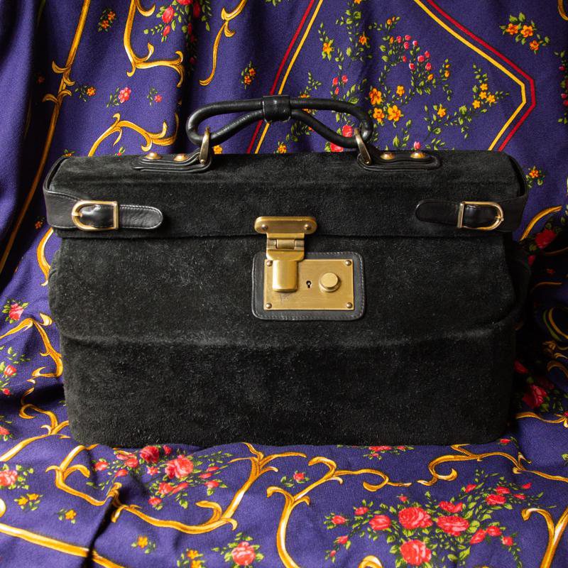 Rare Design - C.a. 1960s Italian Creation Araxie Balck Suede Doctor Bag/Briefcase - from Milan(EW040)