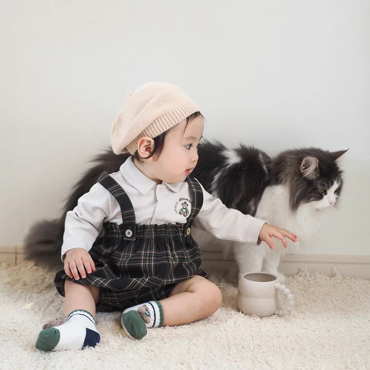 ･ᴗ･格子背帶褲