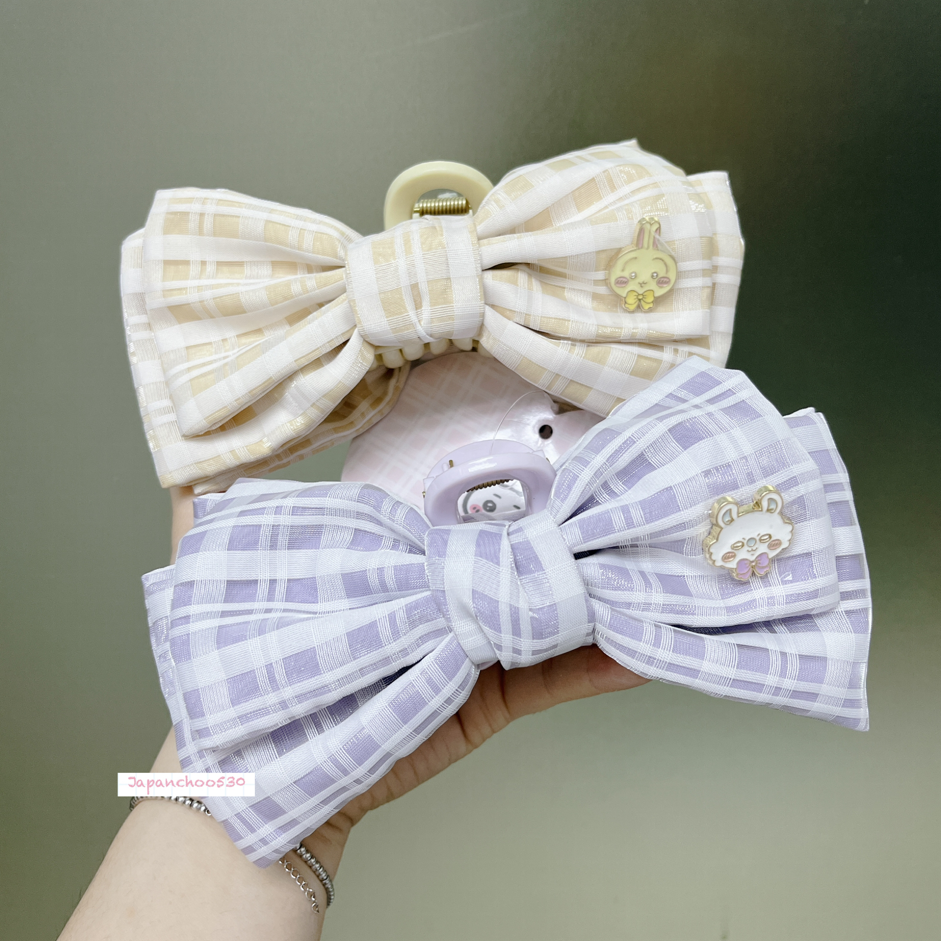日本預訂📍Chiikawa蝴蝶格仔圖案系列 - 蝴蝶結抓款髮夾