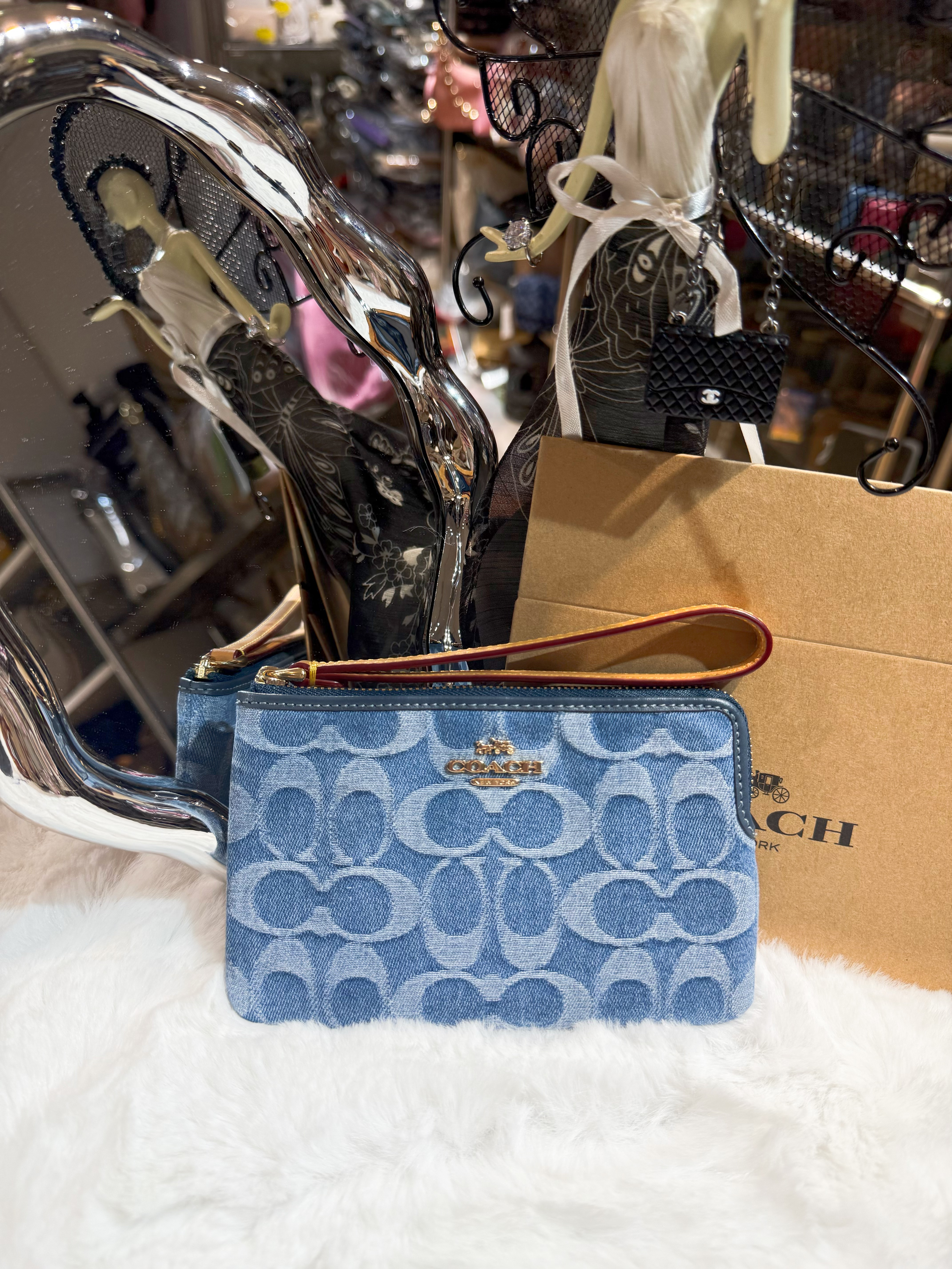 Coach wristlet light denim