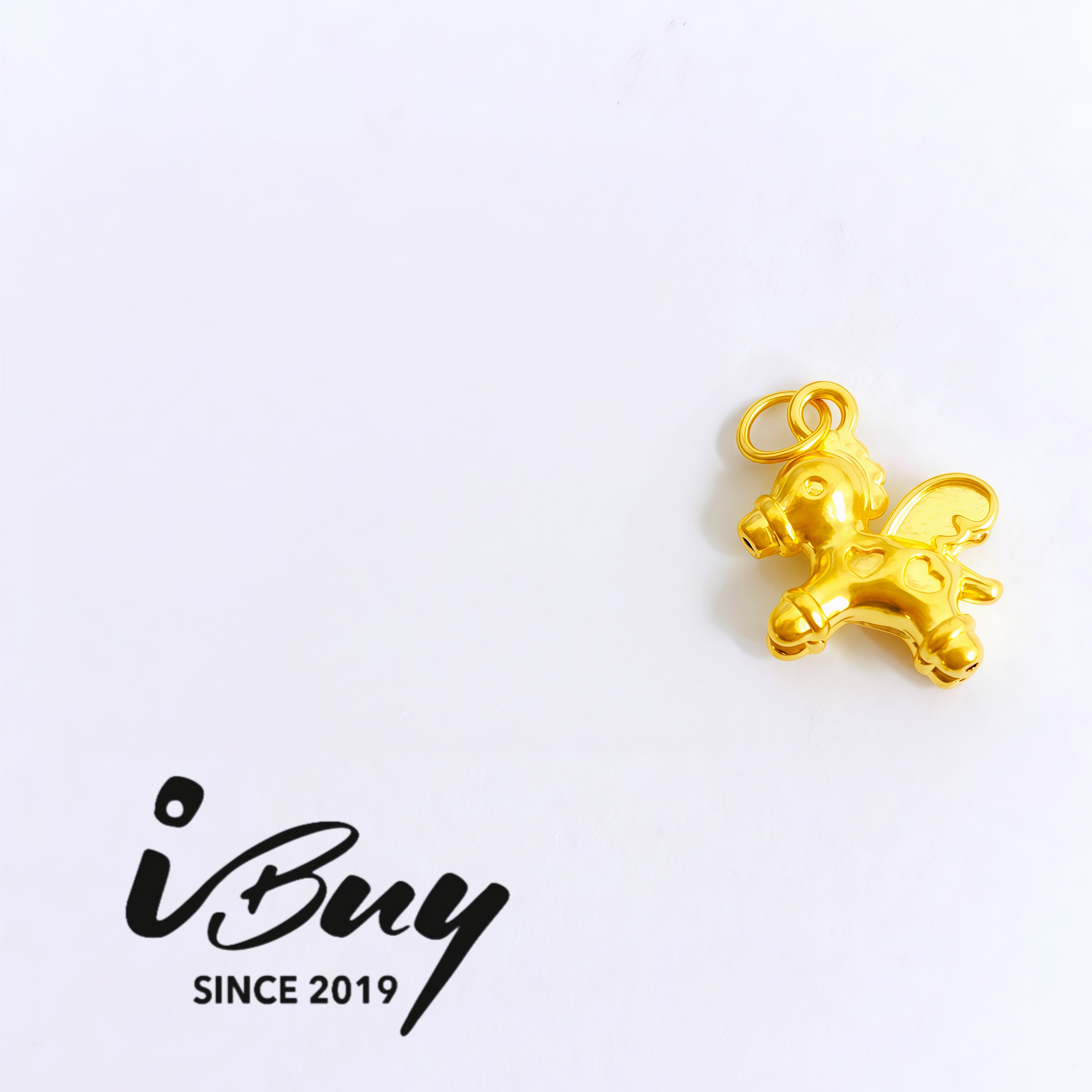 999 GOLD DOUBLE HEART LITTER PONY PENDANT 999 金 双爱心小马吊坠