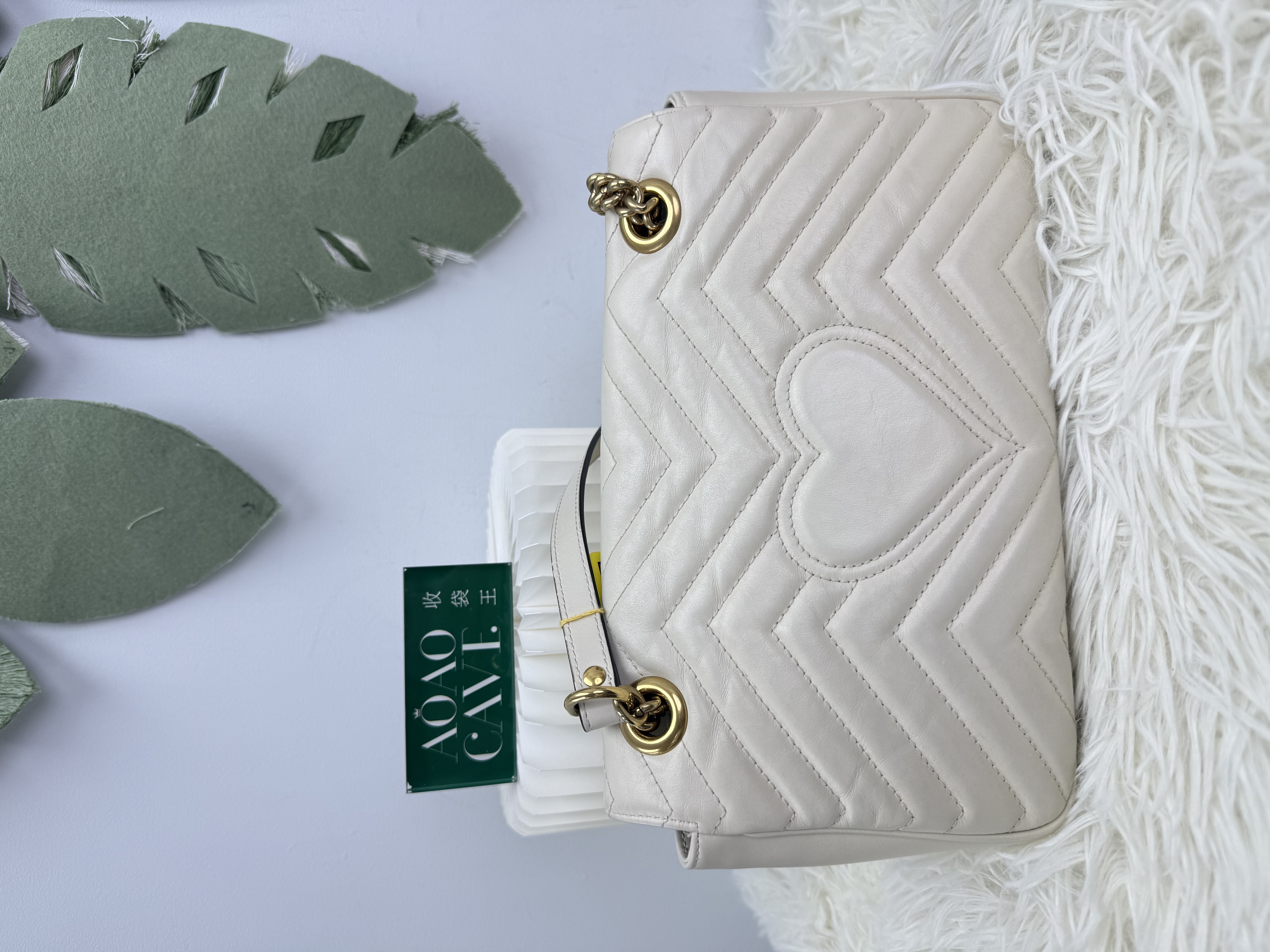 GUCCI 🤍PRE OWNED 白色金扣Marmont 26cm 單肩斜肩包💛