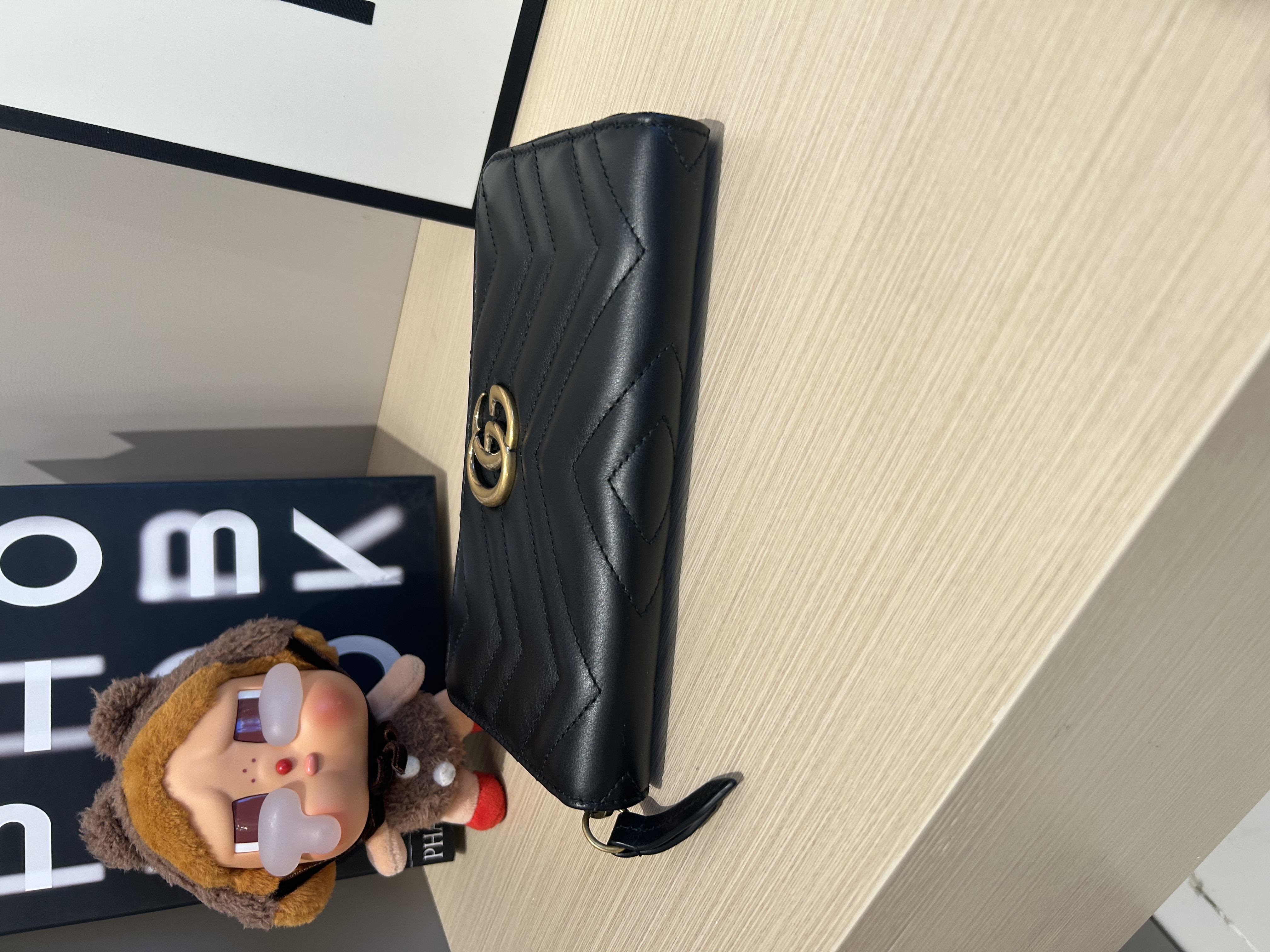 Gucci GG Marmonot Zip Around Long wallet Variation black leather 黑金牛皮 100%Authentic,99%New ✅Dust bag