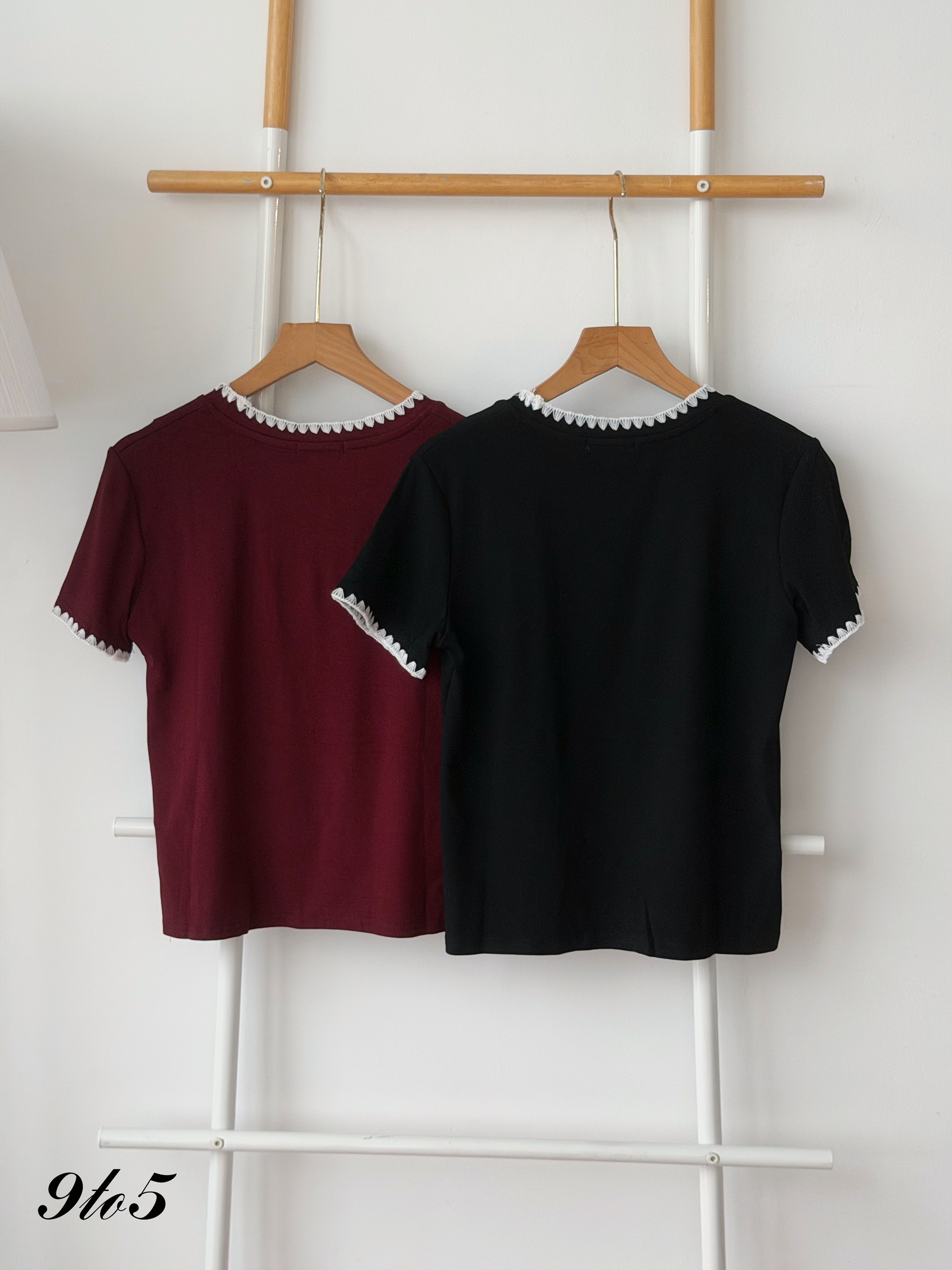 T4502 Contrast Trim Round Neck Top - 3 Colors 