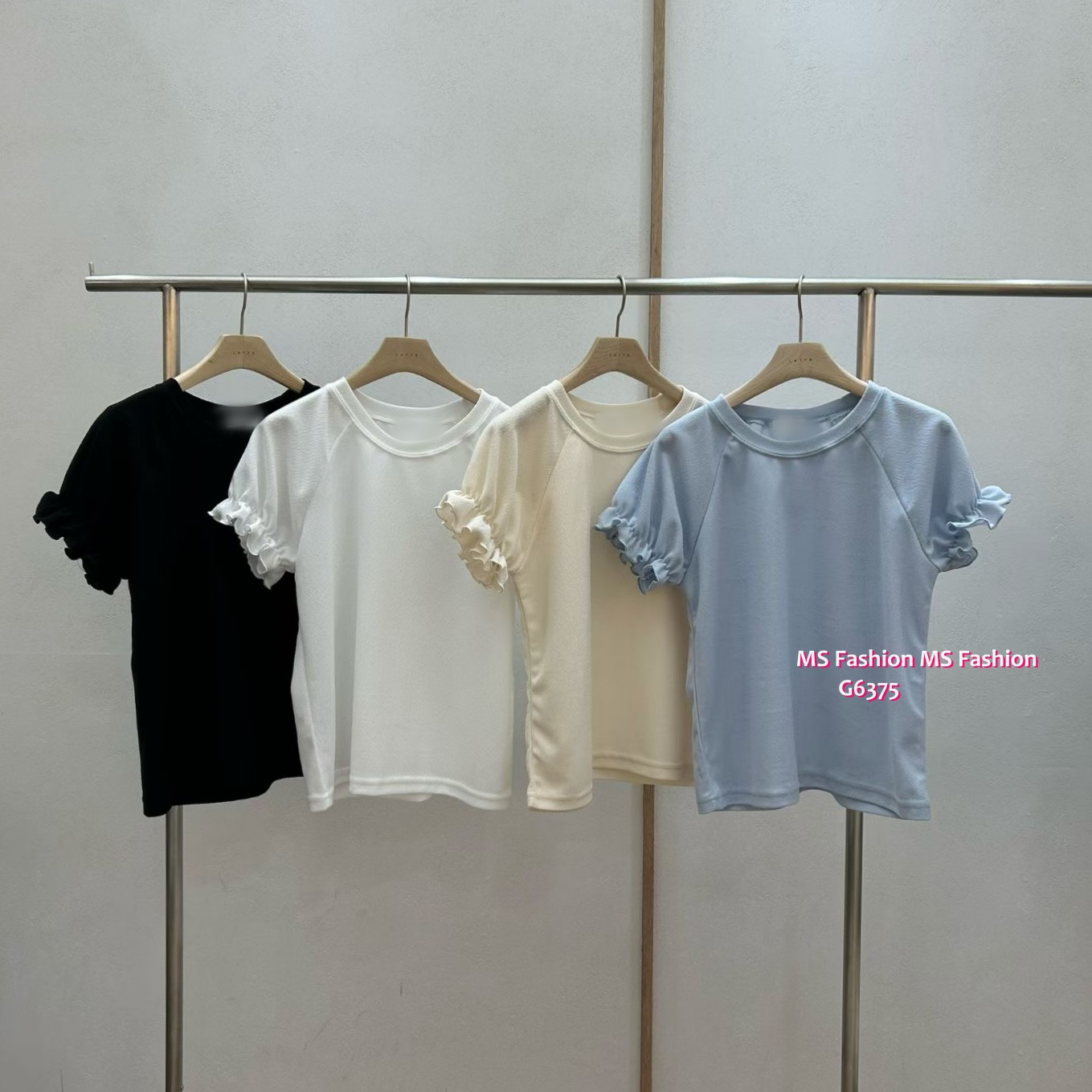 G6375 韓國🇰🇷花邊袖淨色top