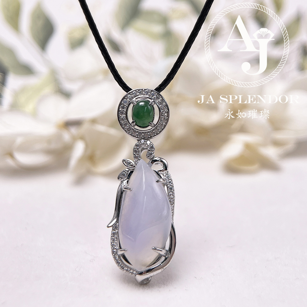 JNS-50 天然翡翠A 冰種紫羅蘭隨型綠色頂珠吊墜