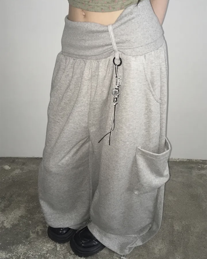 Folded Waist Wide Leg Cargos