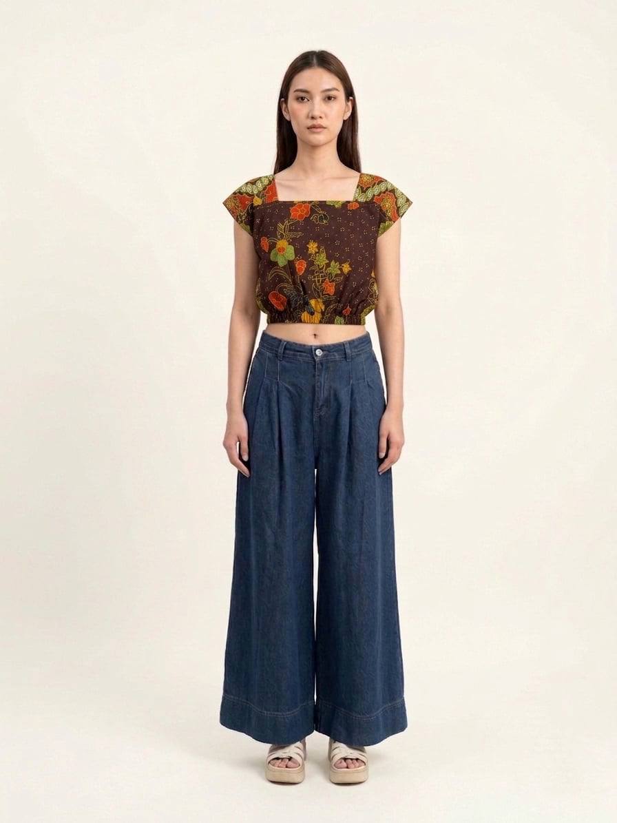 T3373 - Batik Square Neck Crop Top