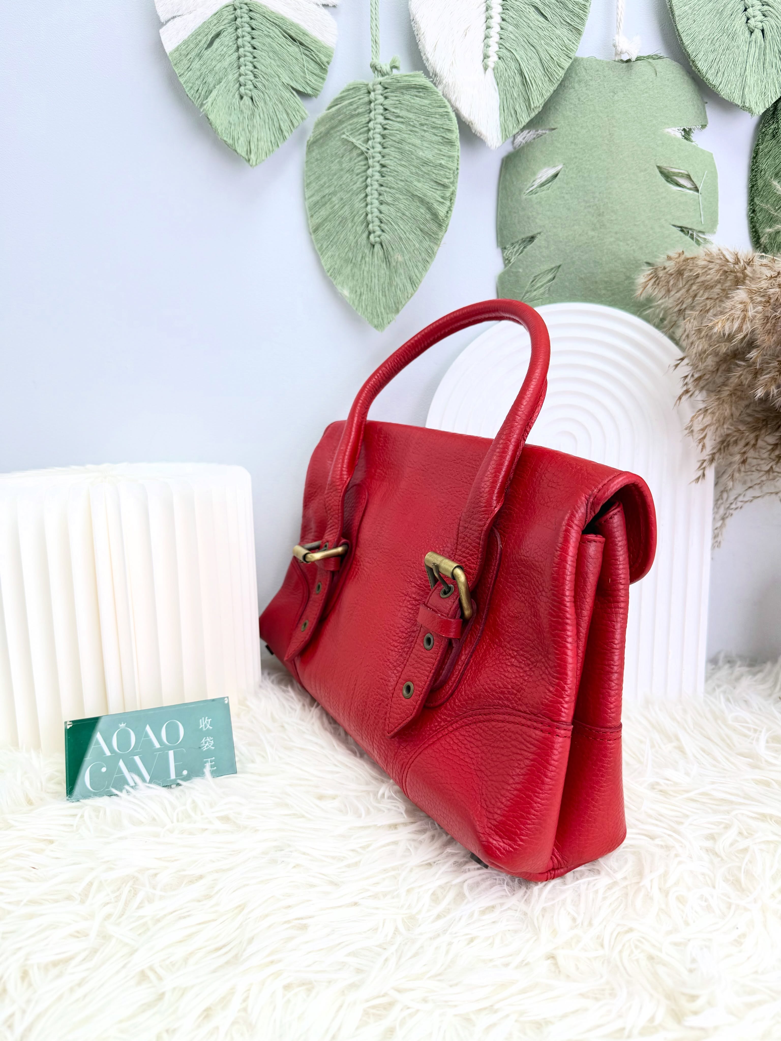 Burberry 👜 PRE OWNED 🛍️紅色中古Knight Bag❣️