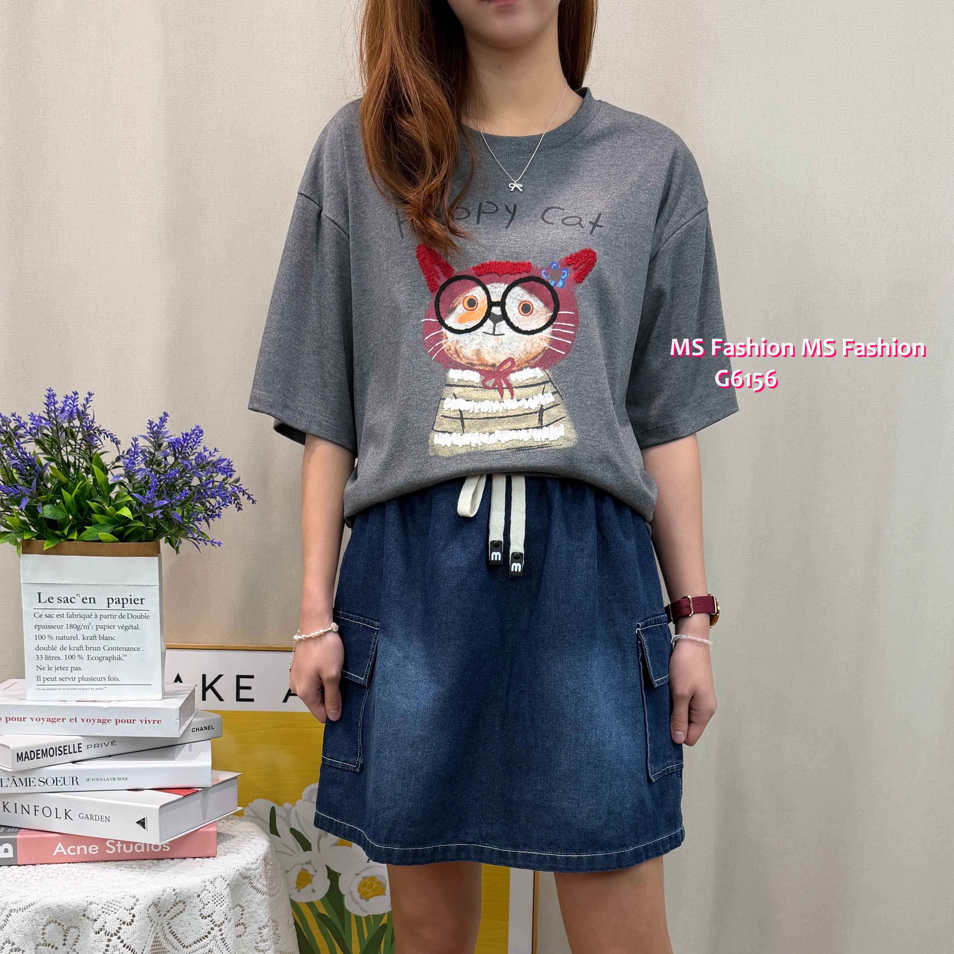 G6156 韓國🇰🇷可愛四眼貓top