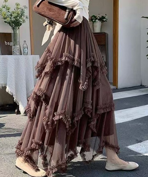 Lace薄紗蛋糕長裙【JS006】