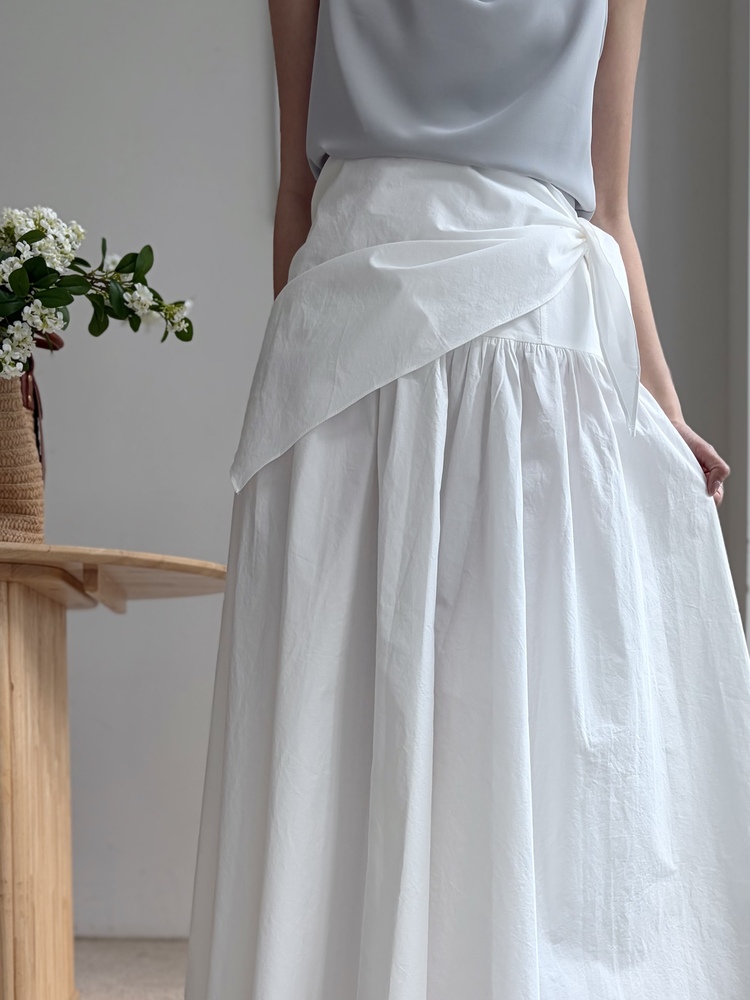 Wrap-Waist Flare Skirt (White)