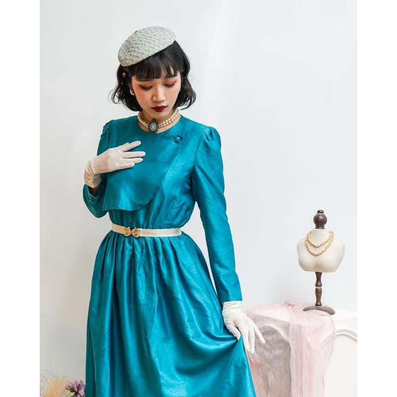 Vintage Japanese Miss Onward Silky Blue Evening Dress(MT1608-84)