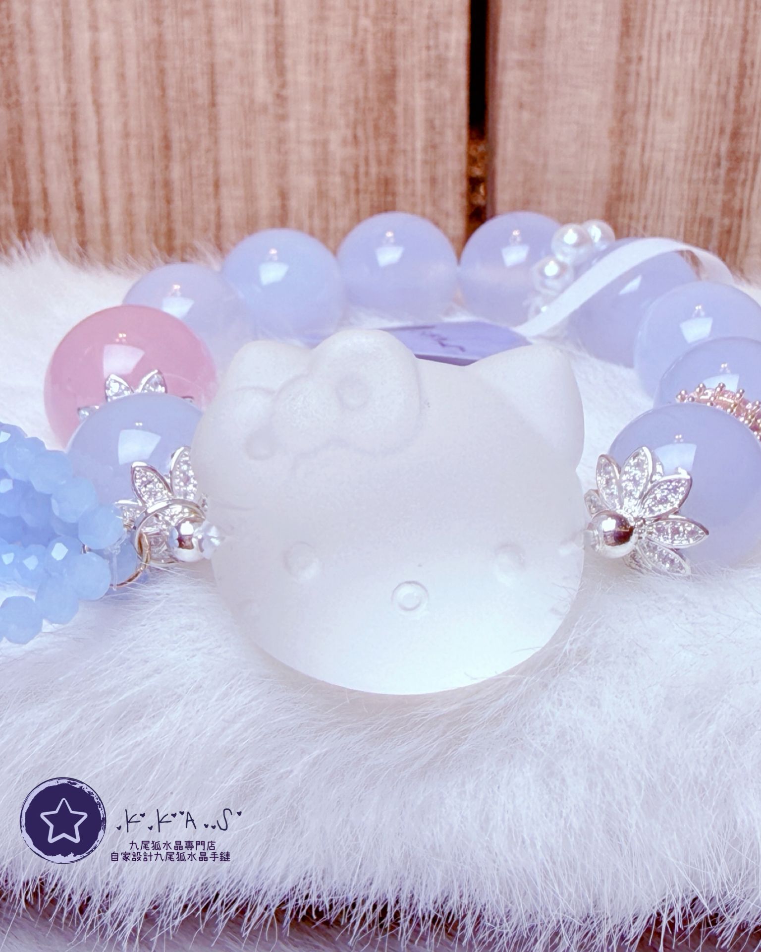 K00238 白水晶 貓頭 自家設計手鏈