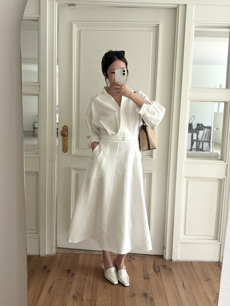 The Madeleine Belted Dress (White)