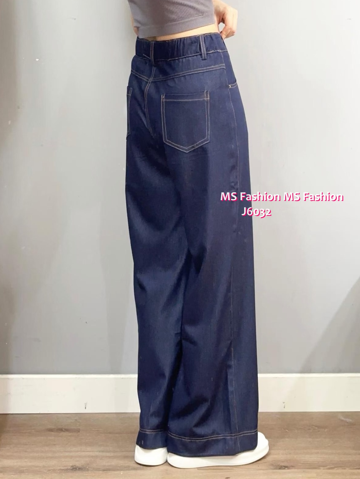 J6032 韓國🇰🇷輕薄牛仔色布料闊筒褲