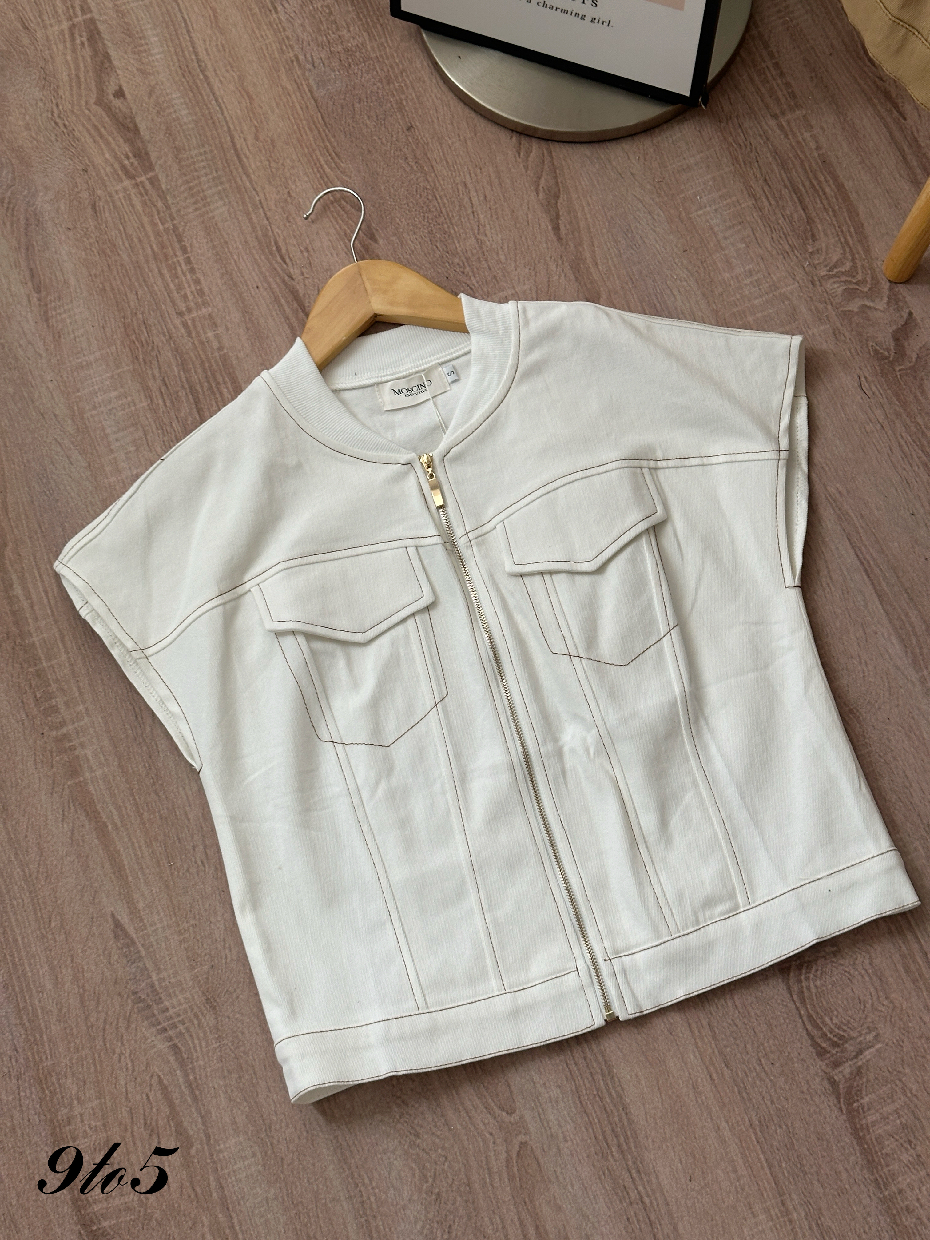 T4388 Cape Sleeve Denim Zipped Top - 3 Colors 