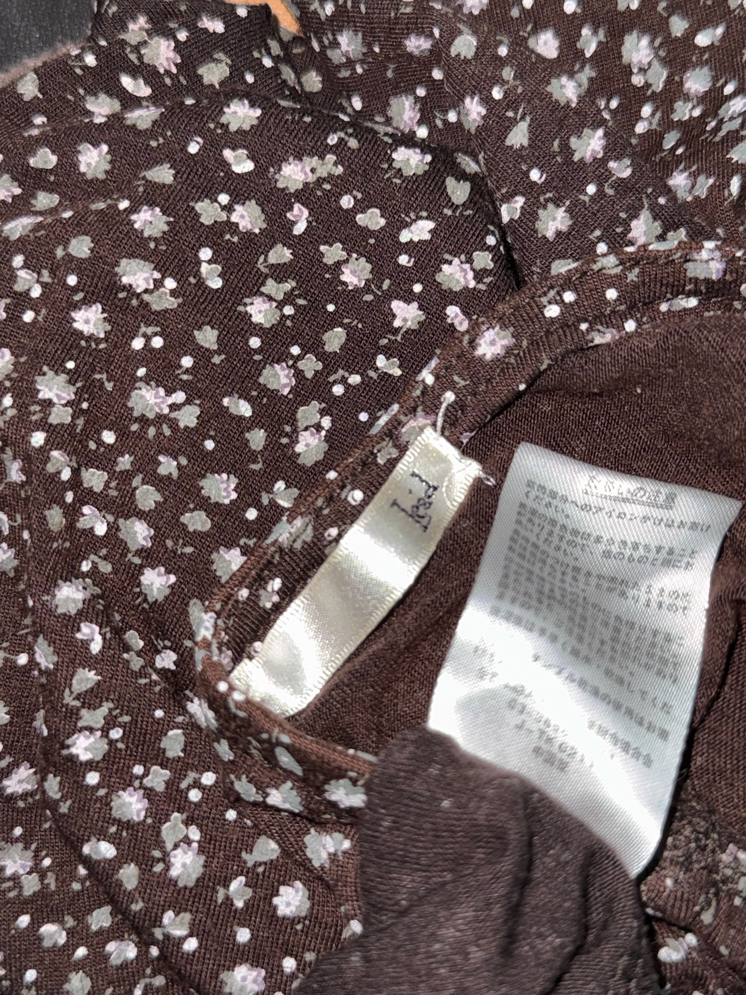  Brown Floral Ditsy Print Top with Lace