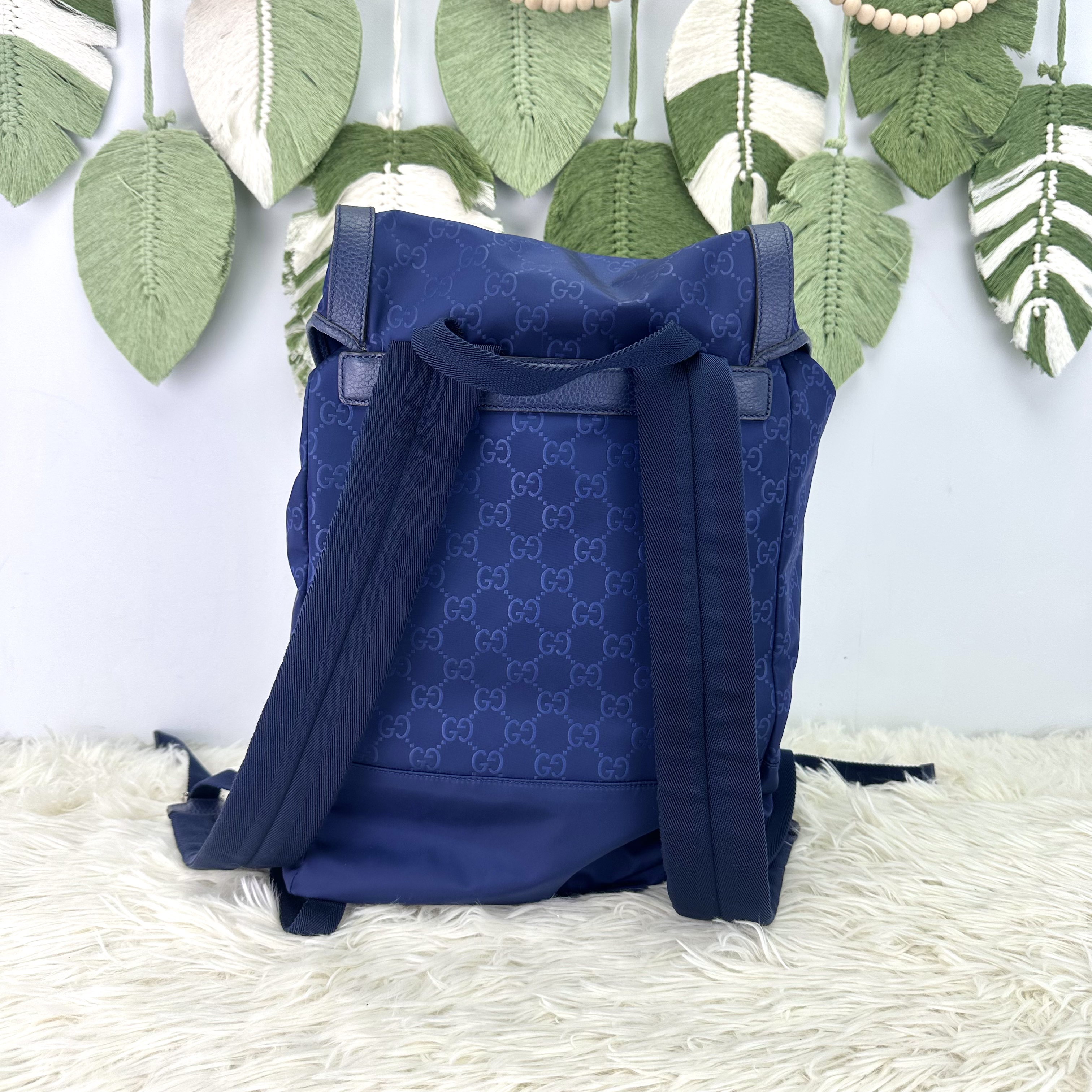 GUCCI 🤍PRE OWNED Nylon GG 經典藍色尼龍印花背包💙