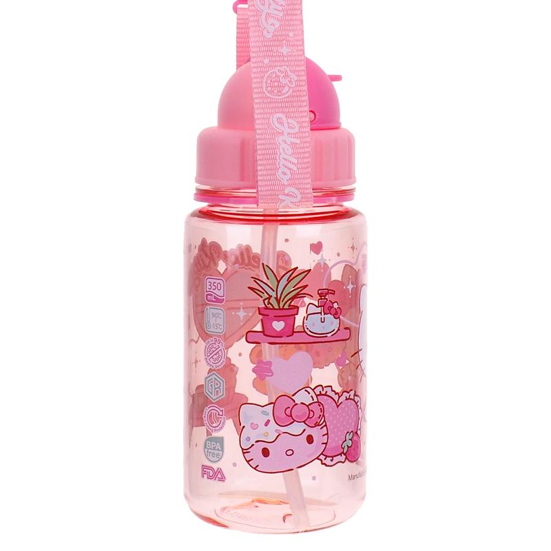 Hello Kitty 350ml BPA Free Water Bottle With Straw & Neck Strap 膠水樽連飲管及頸繩