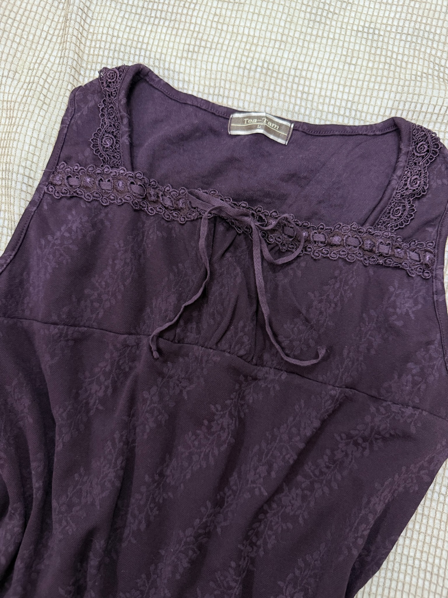 Plum Purple Jacquard Tank Top with Lace Trim