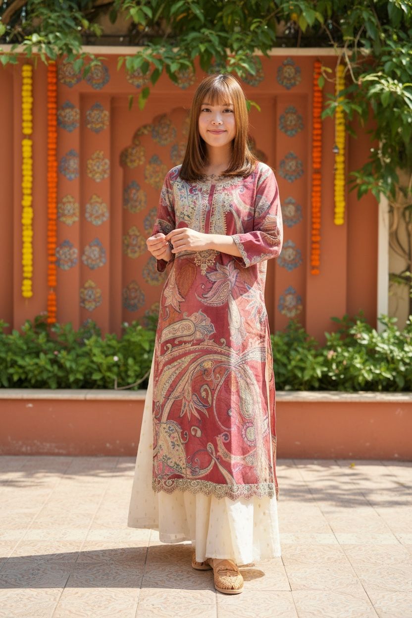 1680 Rose Red Silky Kurta