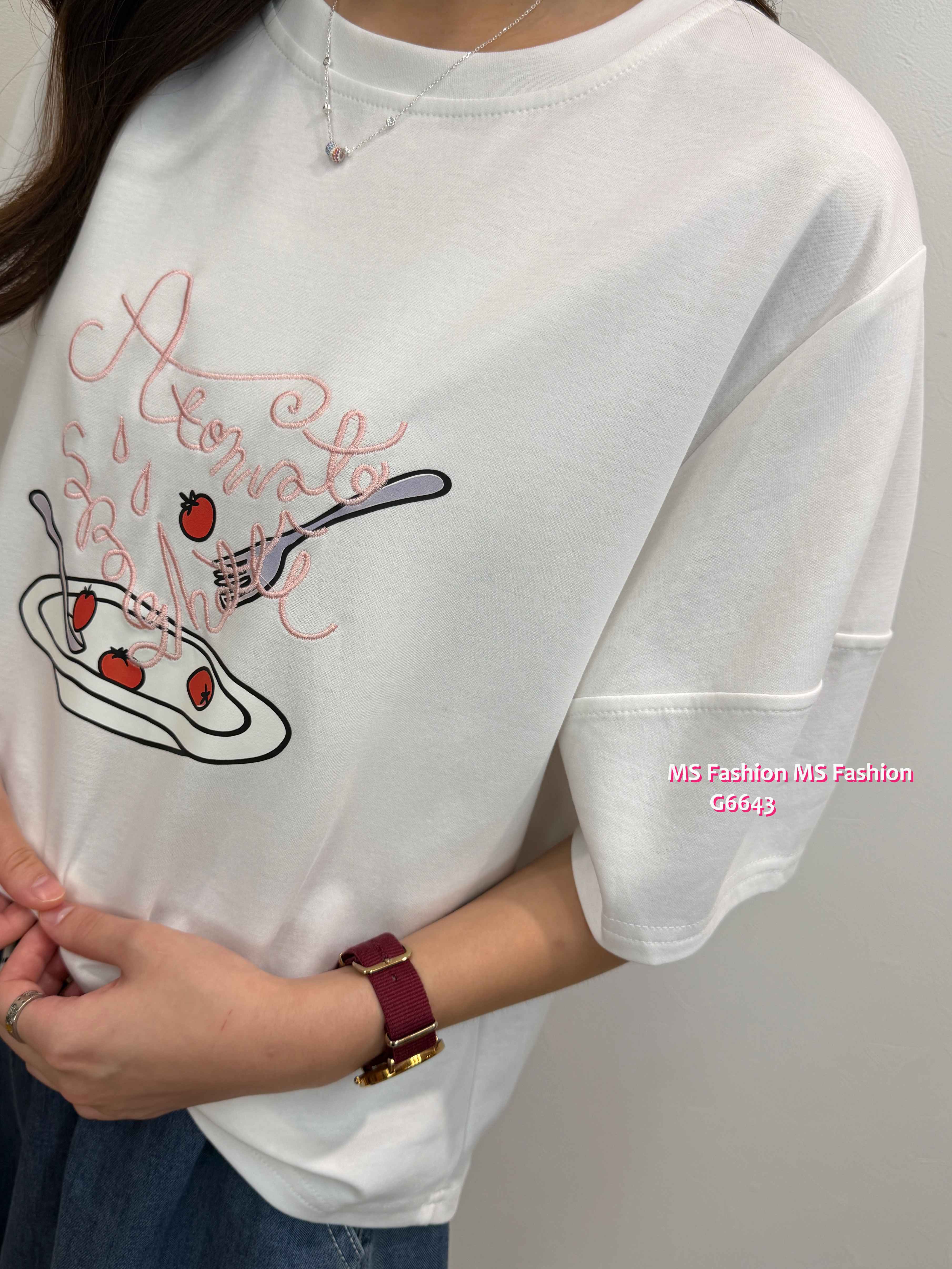 G6643 靚print泡泡袖top