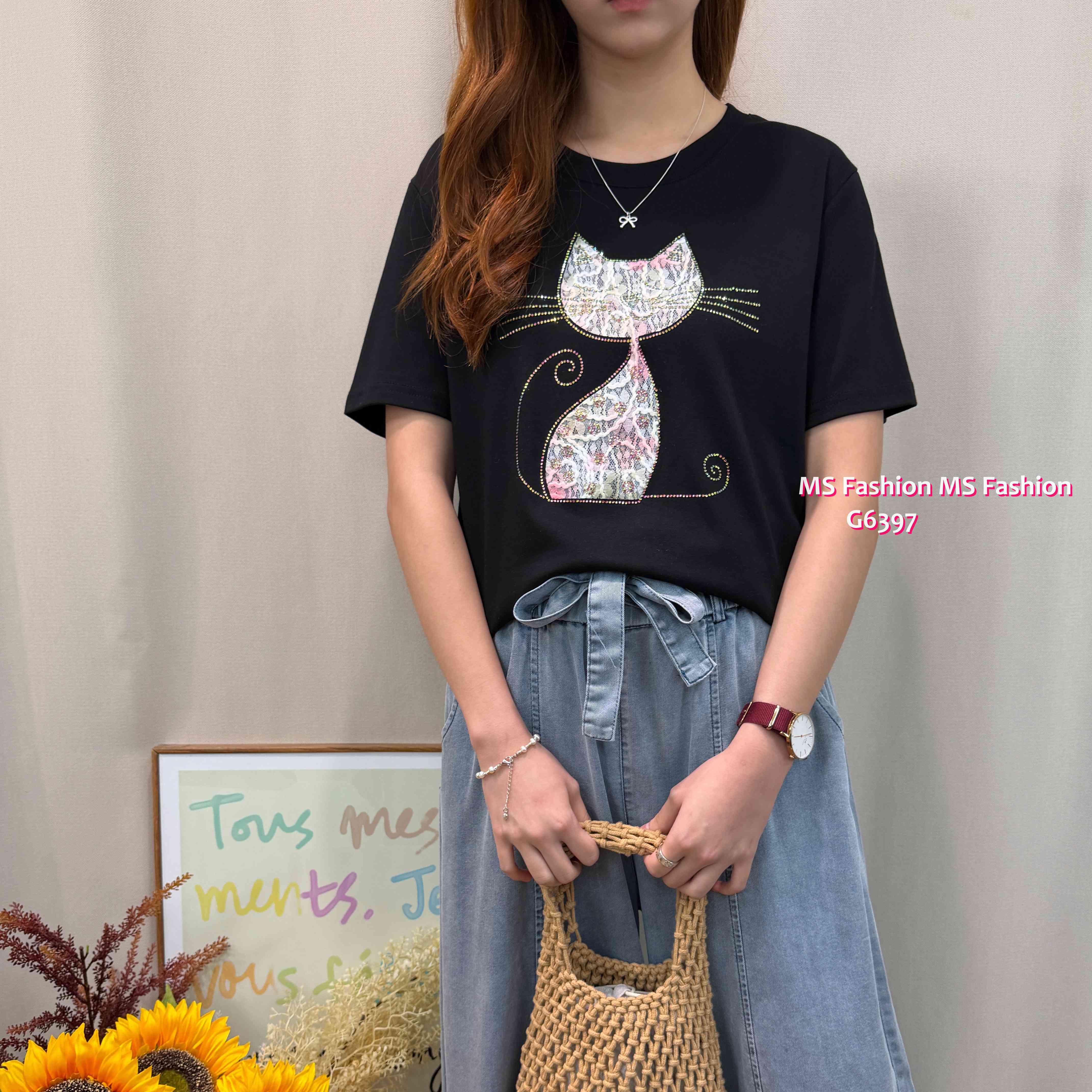 G6397 lace貓瞄tee