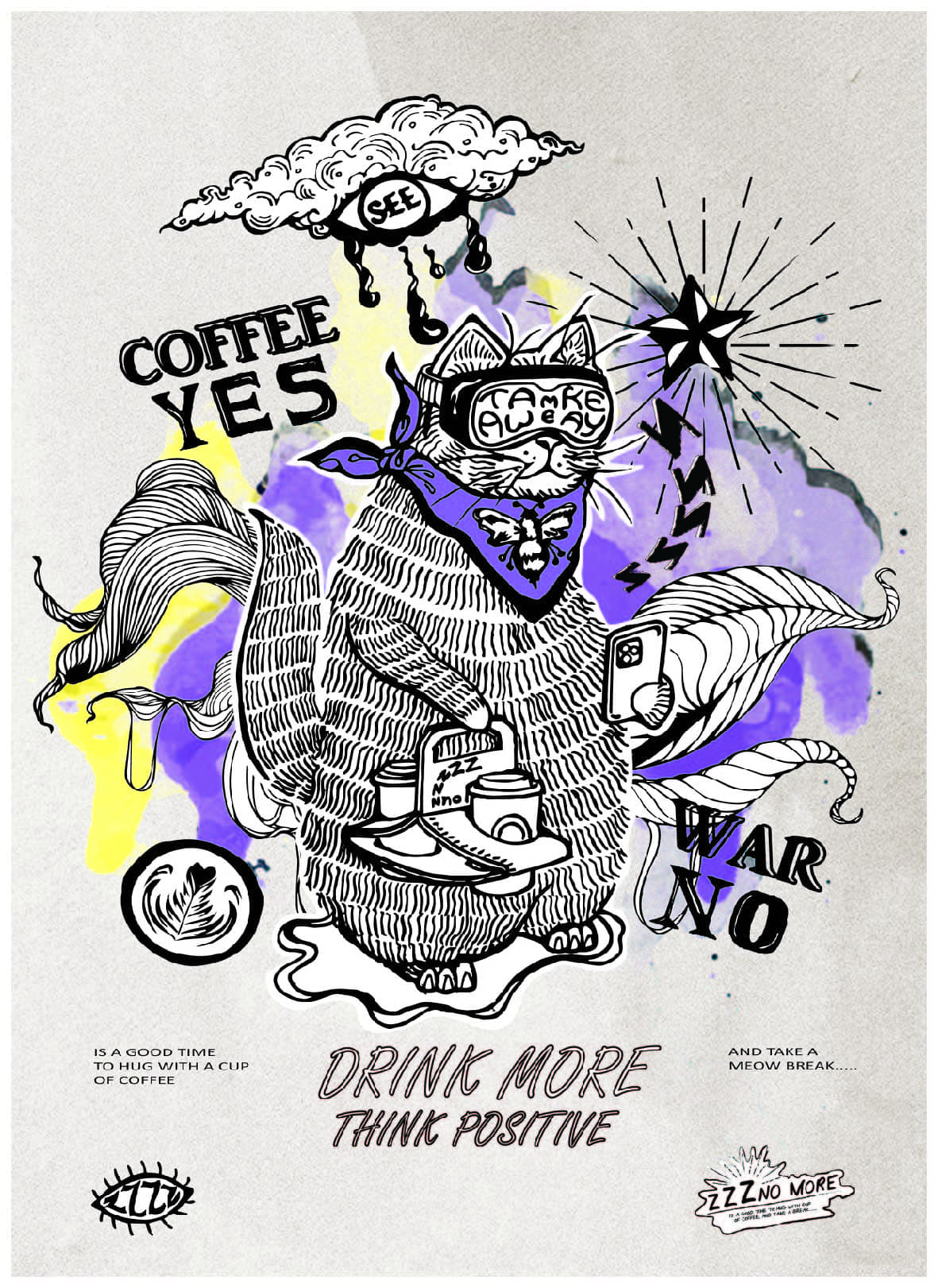 ZZZ NO MORE A4 ART PRINT Coffee Yes, War No