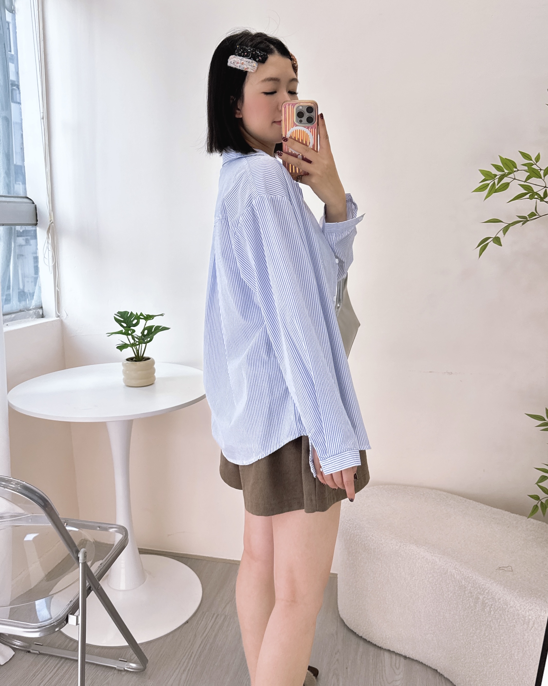 棉布條子恤衫上衣/外套 2色