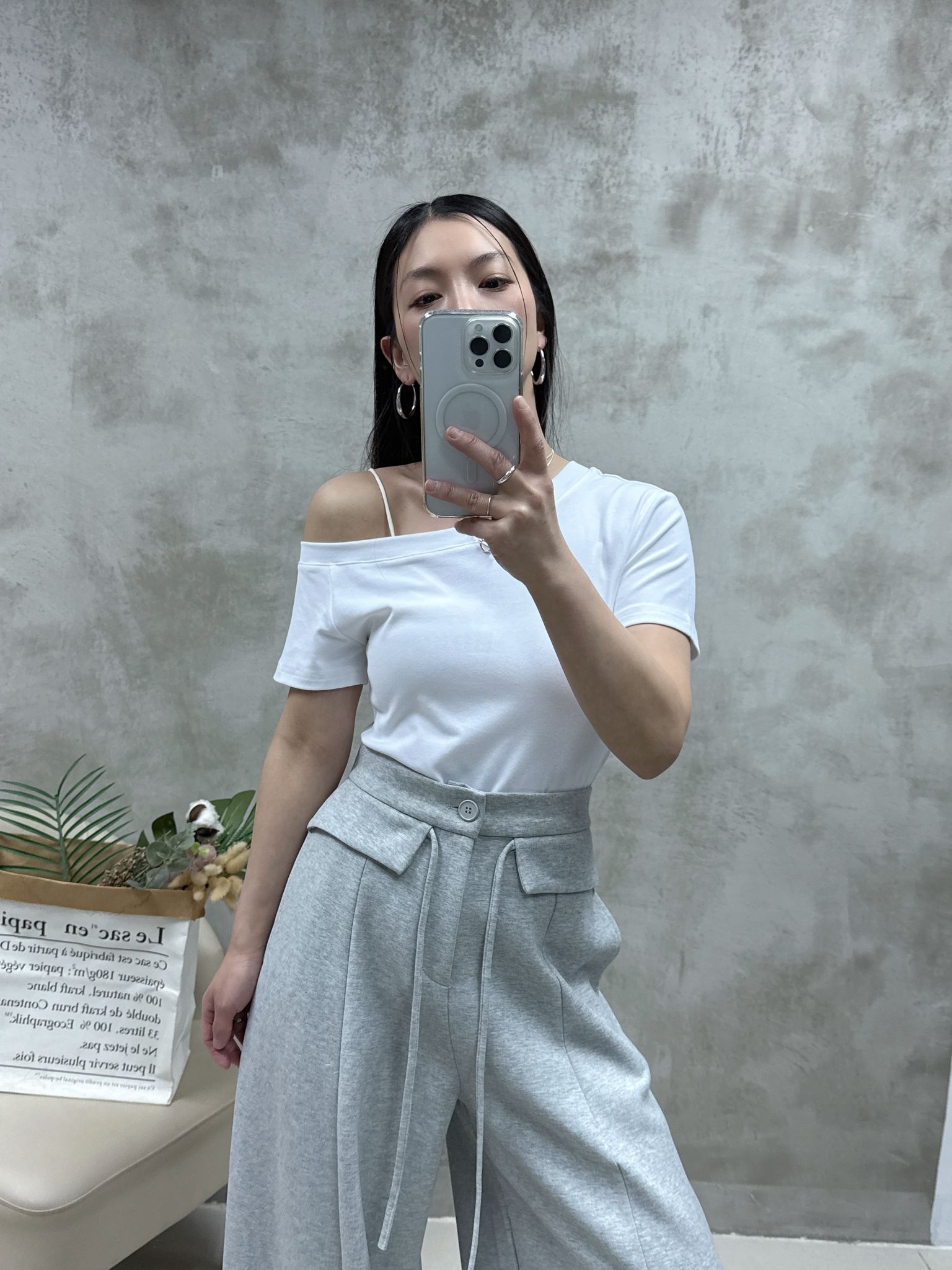 A11 單邊露膊棉質Top