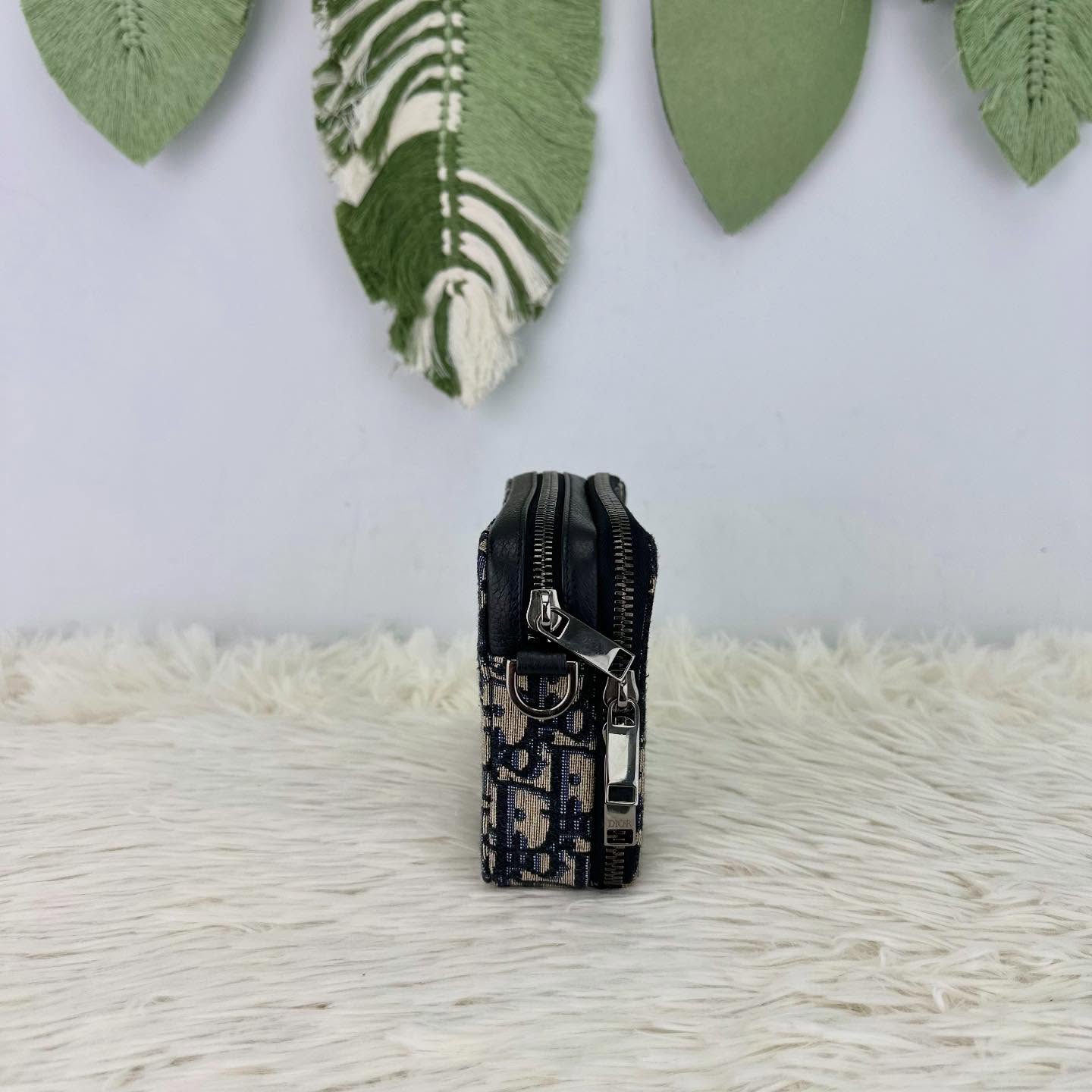 DIOR 🤍PRE OWNED Oblique 米黑色緹花相機包 斜肩包🖤