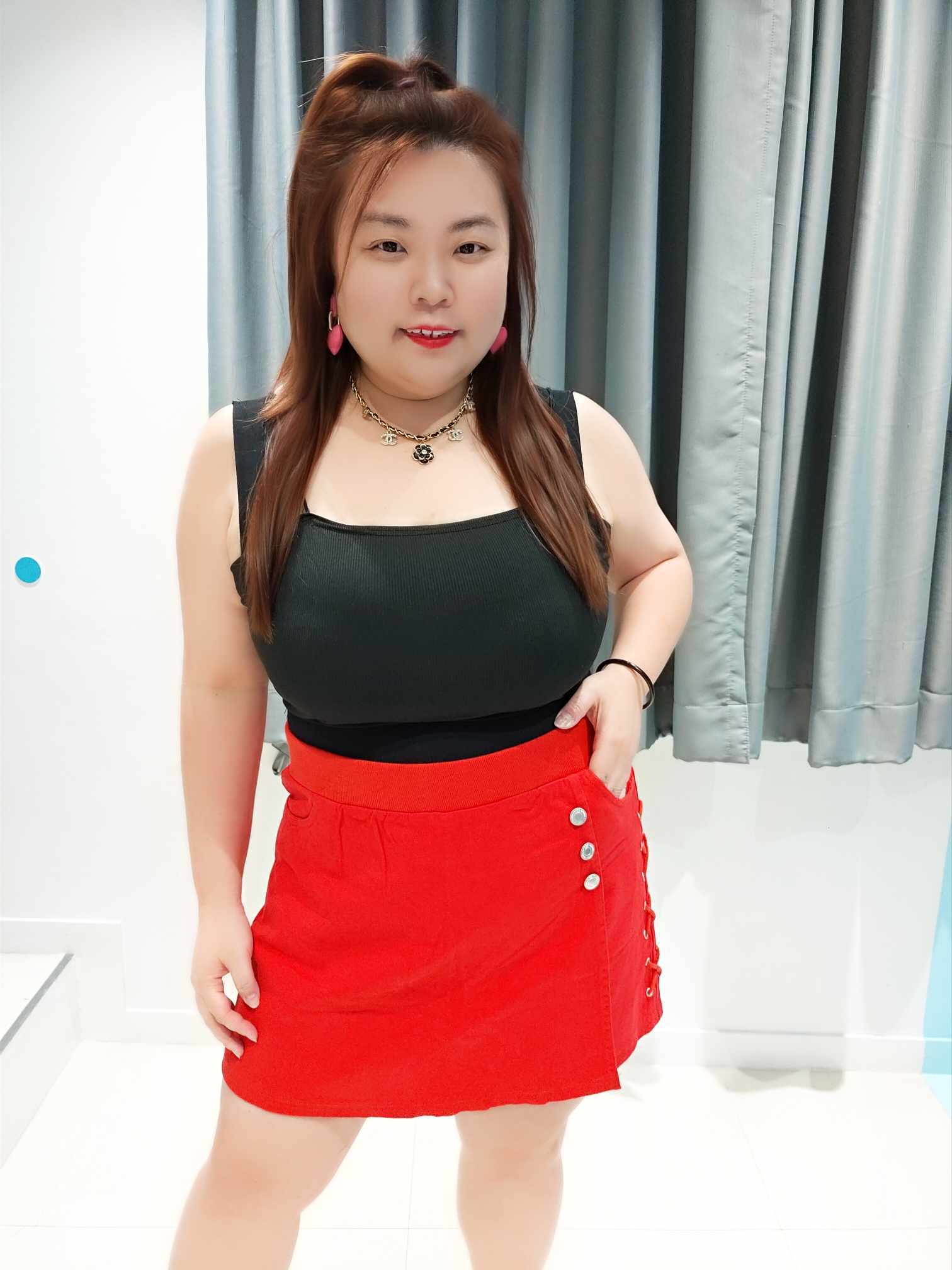 ENF07 G9106 边绑带排扣前裙后裤裤裙