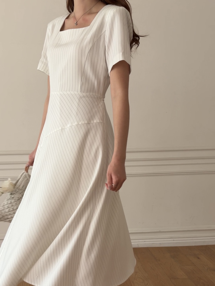 Asymmetric Striped Dress (Ivory)