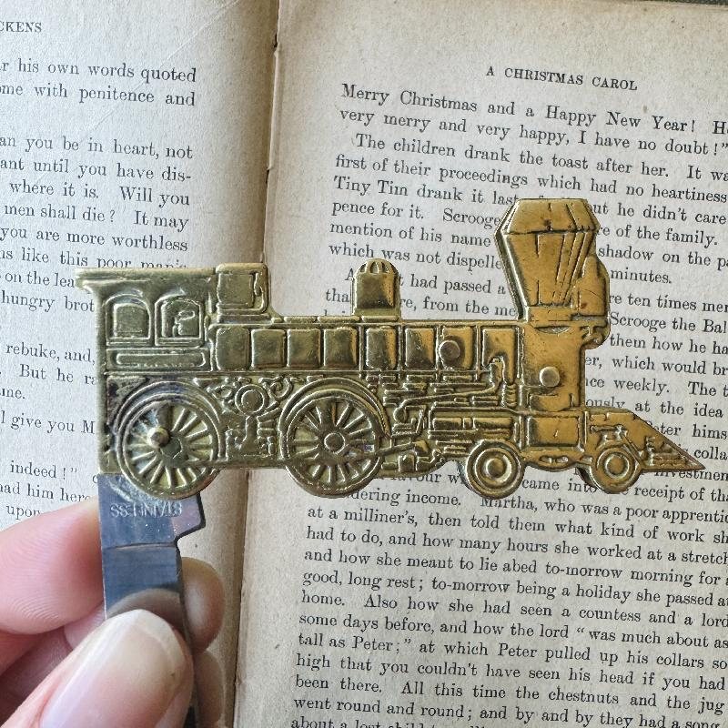 Vintage C.a. 1970s Brass Steam Locomotive Pocket Knife /Stainless Steel Blade (MT2183)