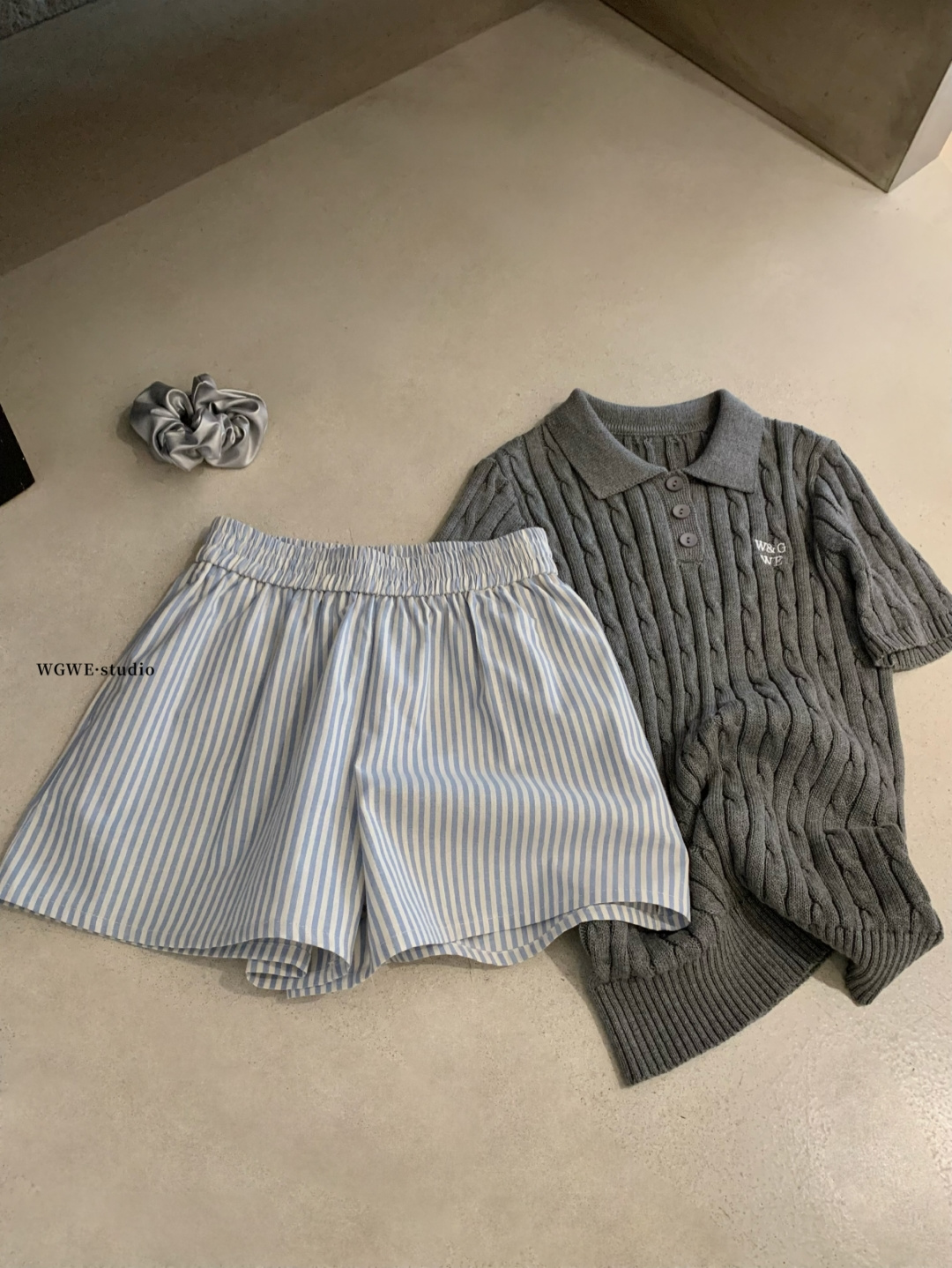 1769 Mist Stripe Bloom Short Pants 青雾条纹花苞短裤 
